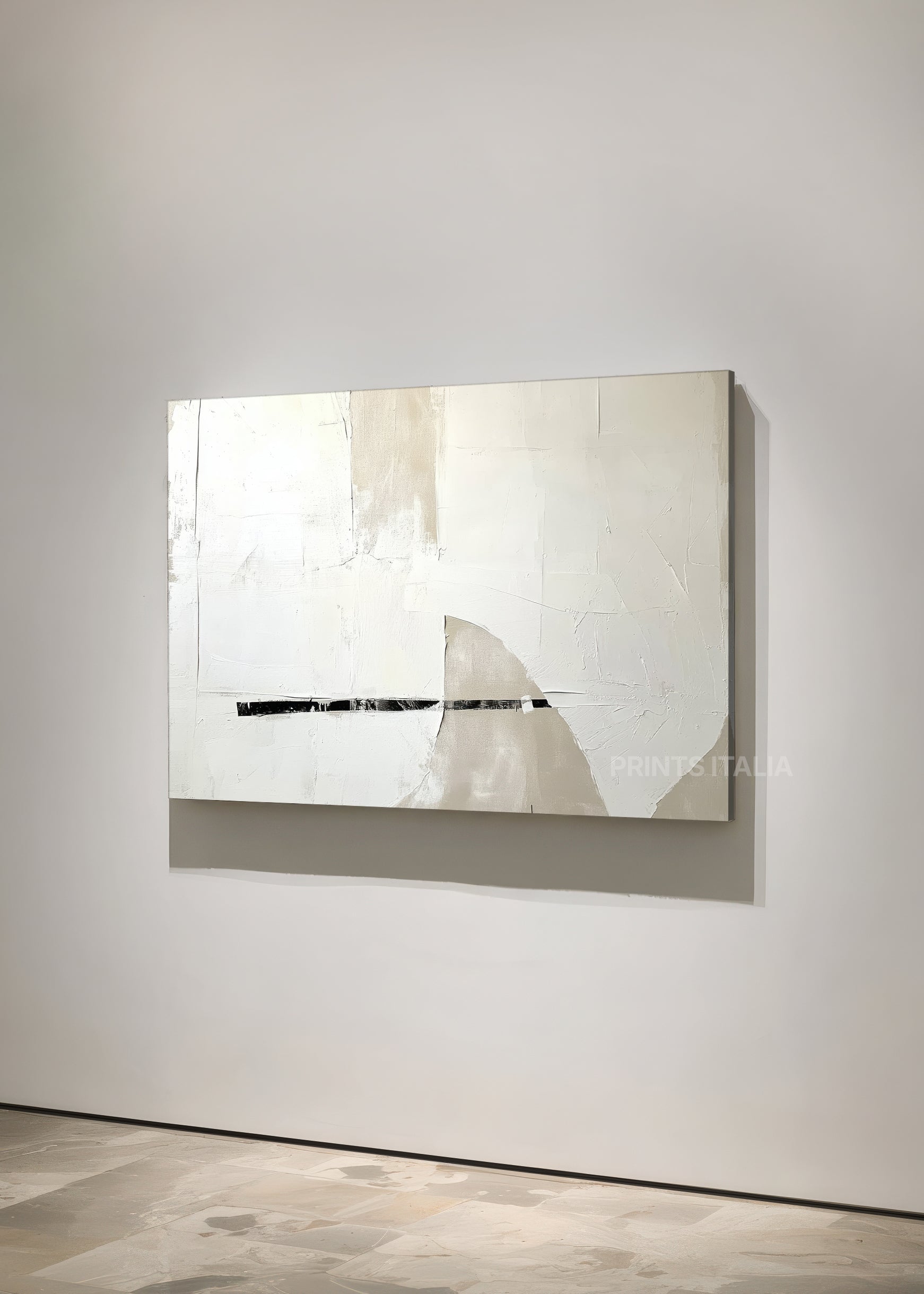 Angled view of NAYA abstract print – contemporary minimalist composition with flowing neutral forms