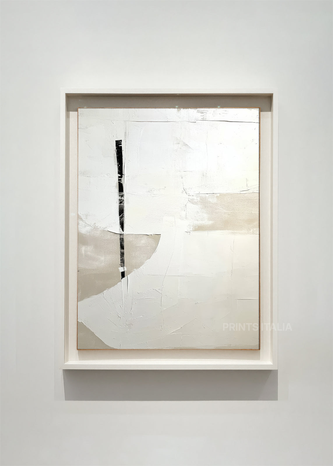 NAYA abstract art print framed – flowing organic forms in warm cream and beige with bold vertical element