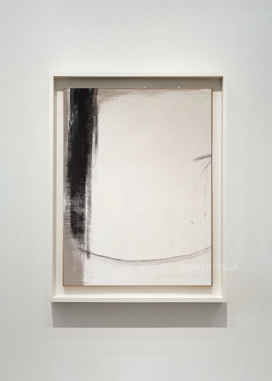 AIVEN abstract art print framed – bold charcoal vertical element with curved lines on soft cream background