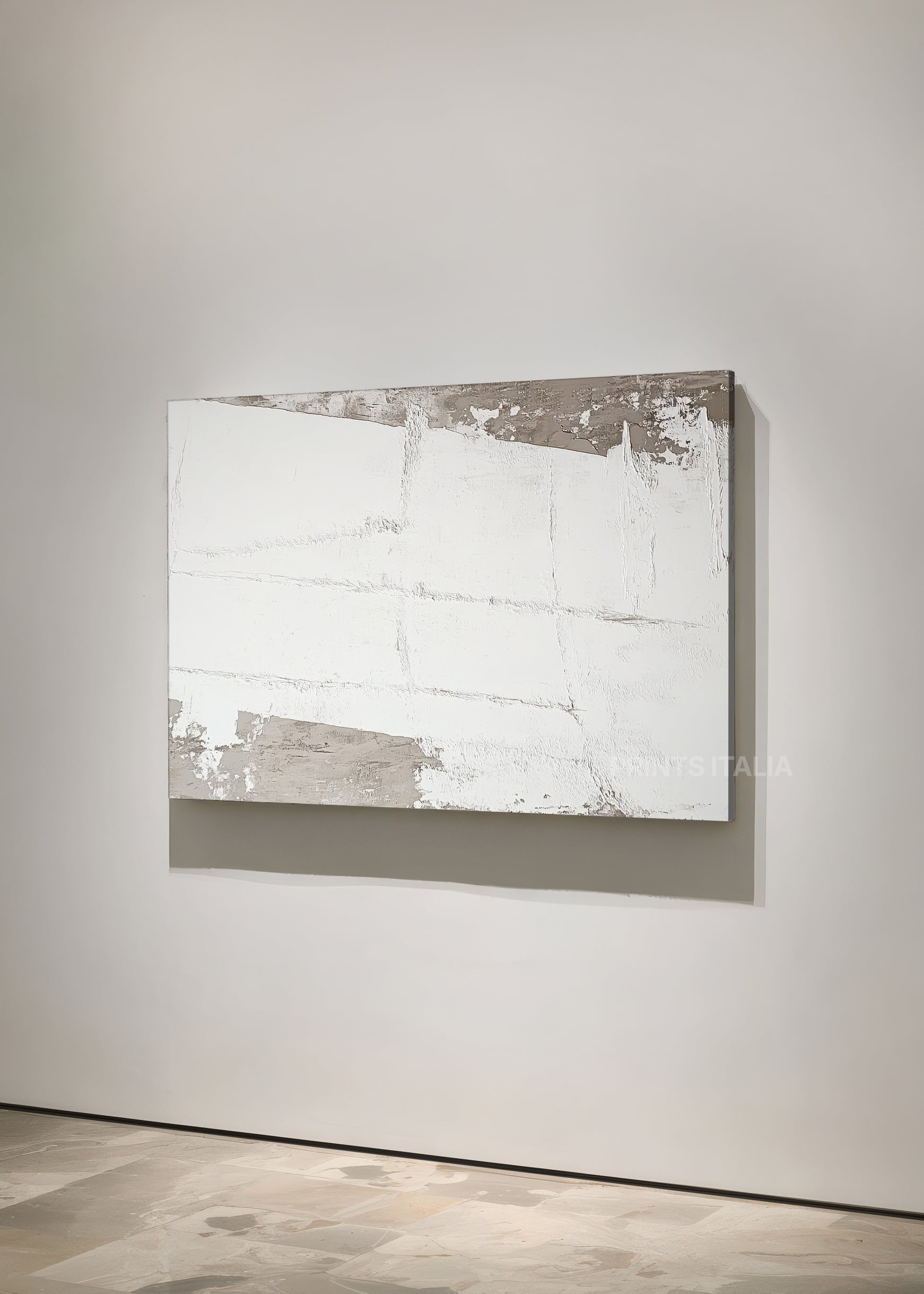 Amara contemporary distressed print with vintage charm styled in modern minimalist interior setting