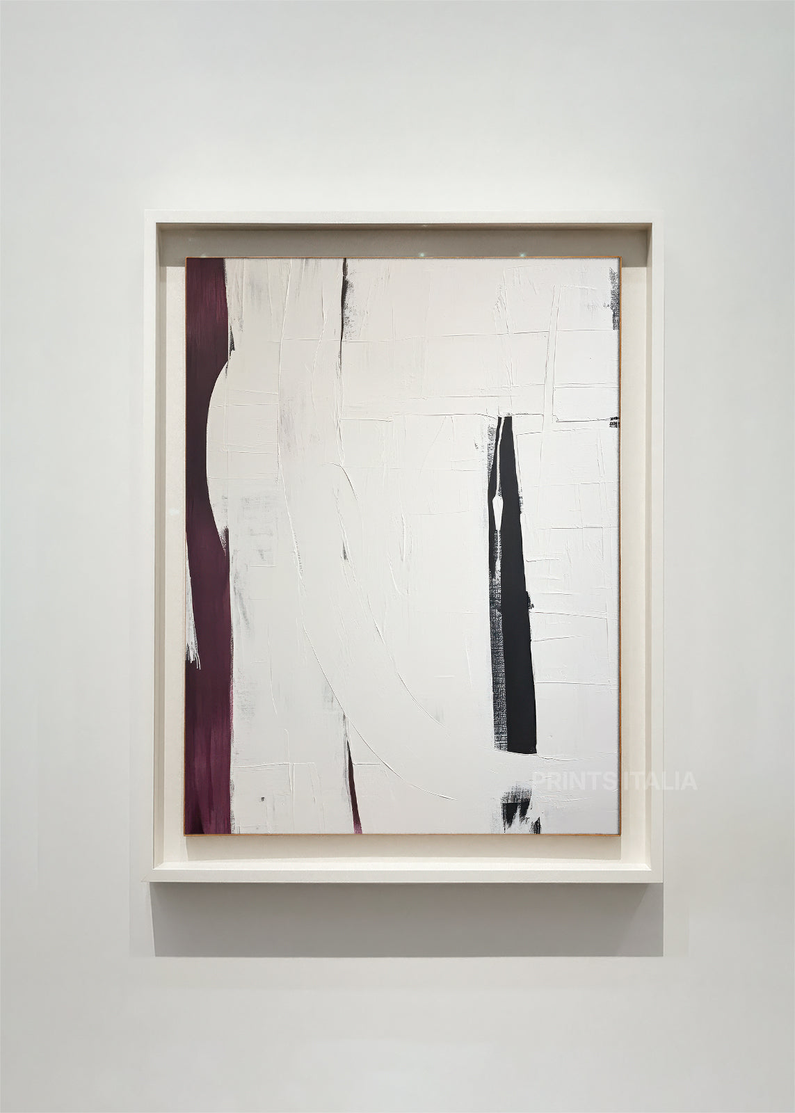 ANAVA abstract art print framed – vertical plum and black brushstrokes on textured white background