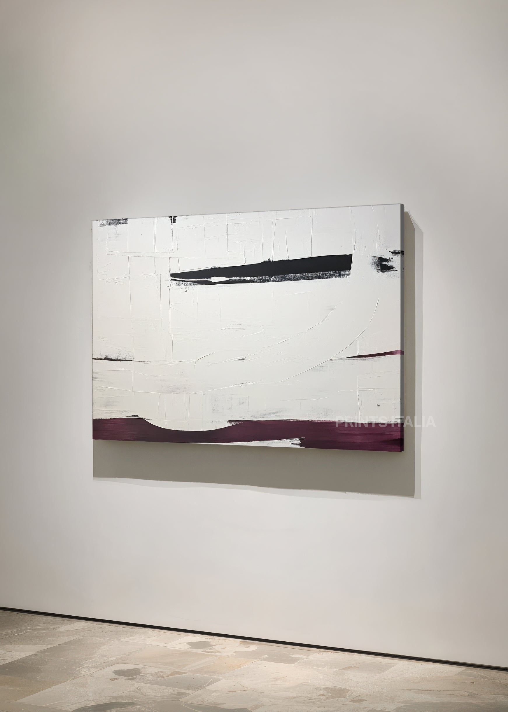 ANAVA print showing layered white texture and expressive plum and black strokes