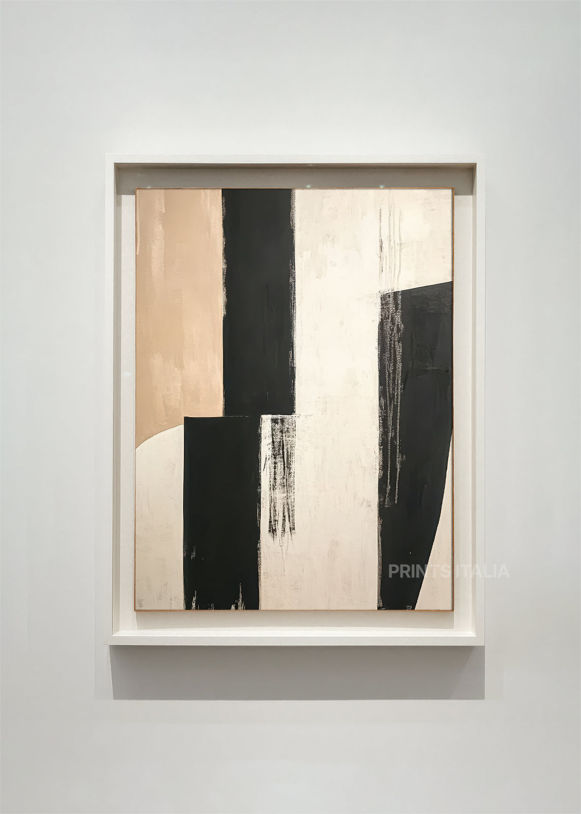 AROVI abstract art print framed – bold black, sand, and ivory blocks with clean lines and subtle texture