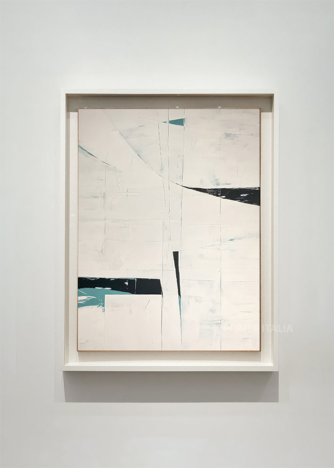 AUROTH abstract art print framed – intersecting white planes with sharp teal accents and minimalist composition