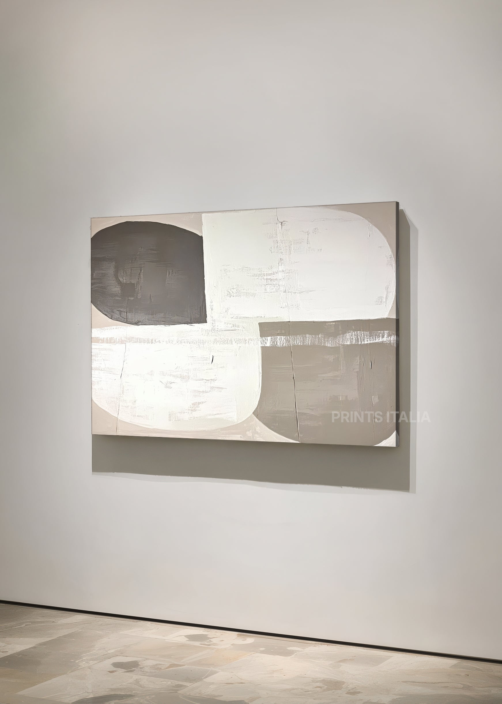 BRUMAE abstract print styled in a calm, light-filled space, emphasizing its misty depth and balanced composition