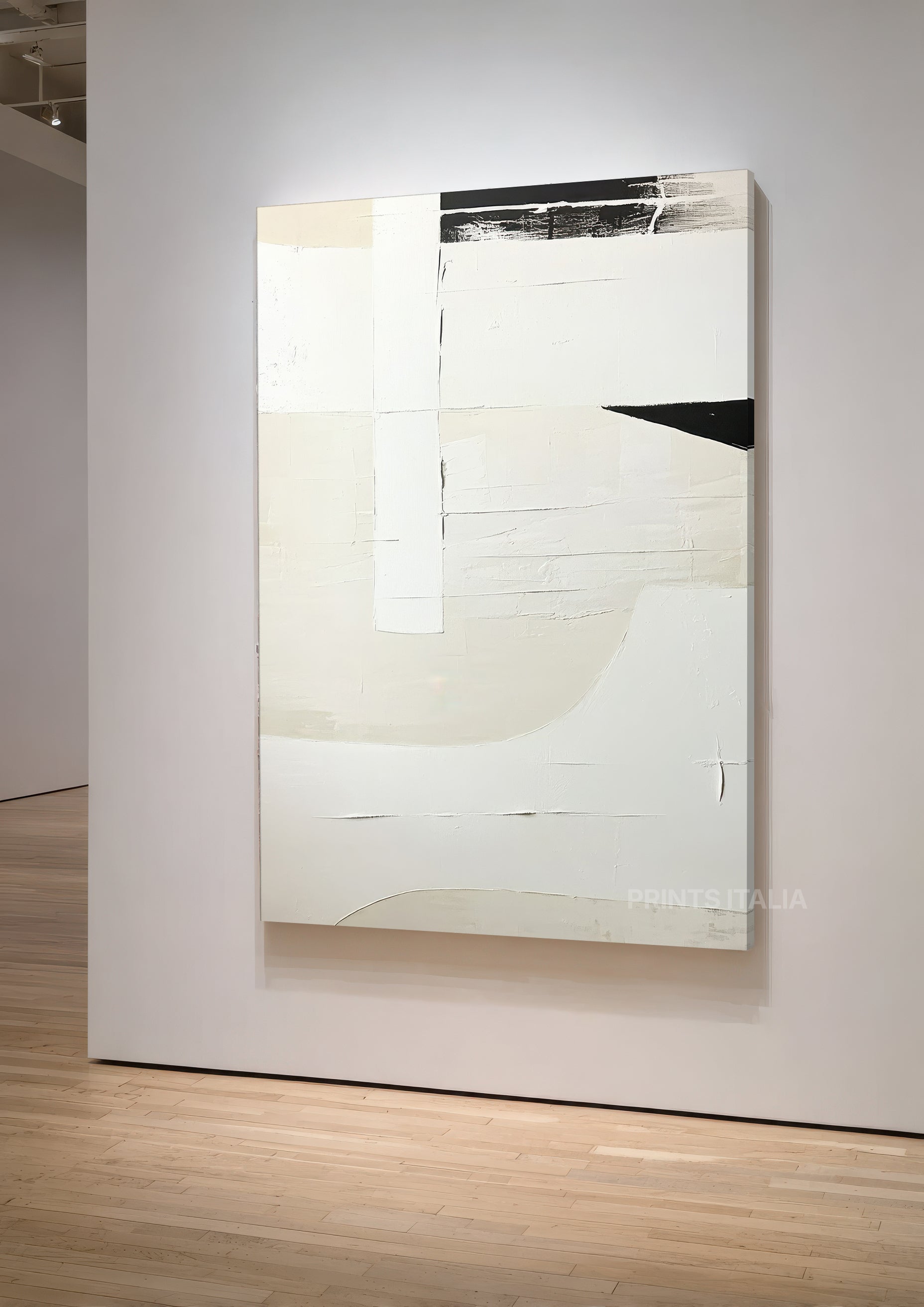 CALDRA print displayed in a contemporary gallery, highlighting its crisp geometry and subtle horizontal brushwork