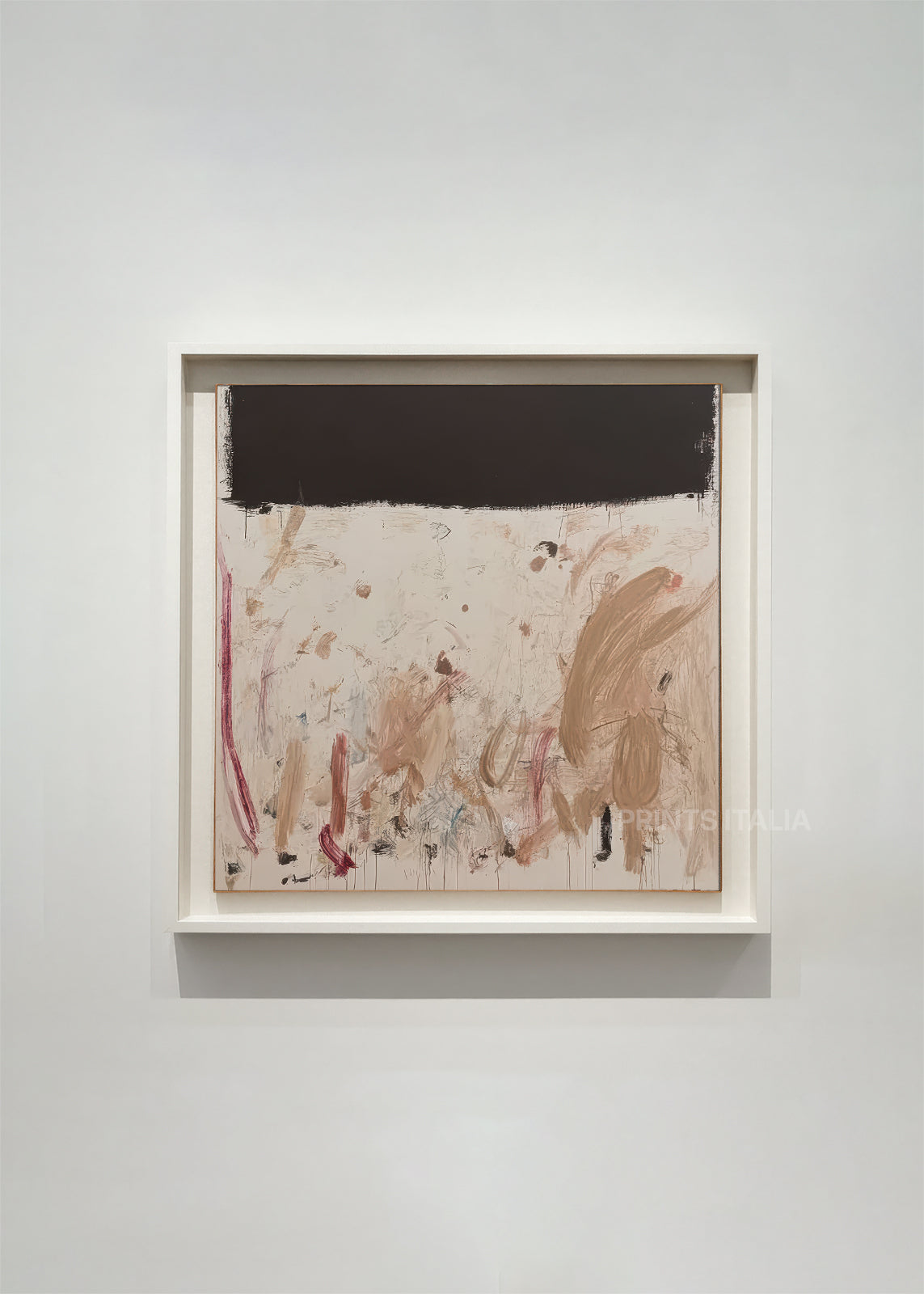 CALVEN abstract art print framed – bold black band above expressive sand and rose brushstrokes