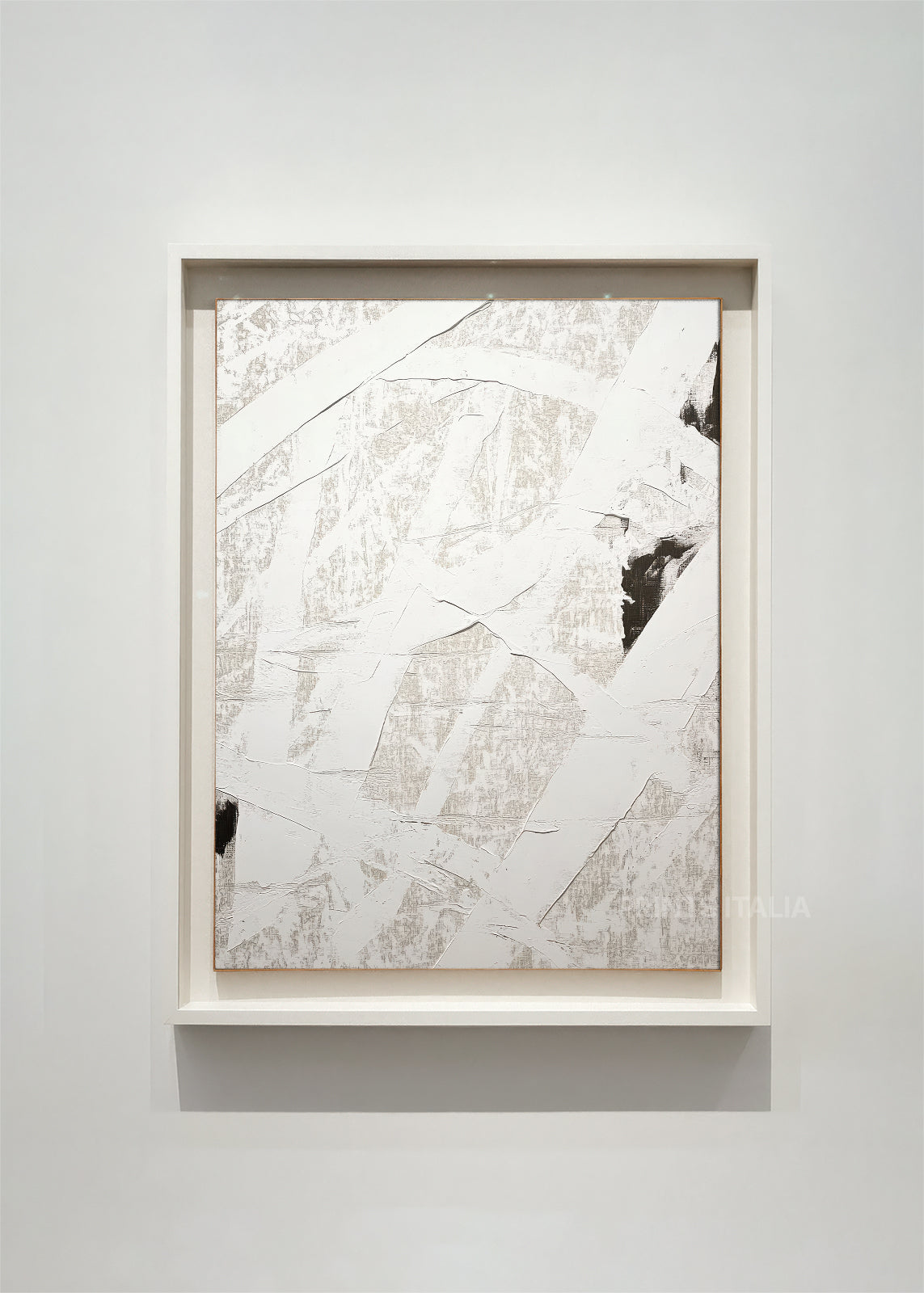 CALVIAT abstract art print framed – sweeping black marks on a pristine white field with subtle texture