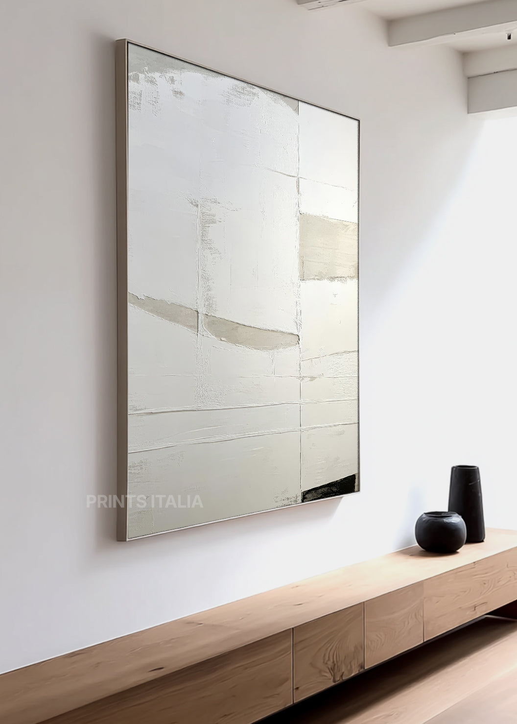 CIRELLE abstract print styled in a calm, light-filled space, emphasizing its soft palette and tranquil vertical layering