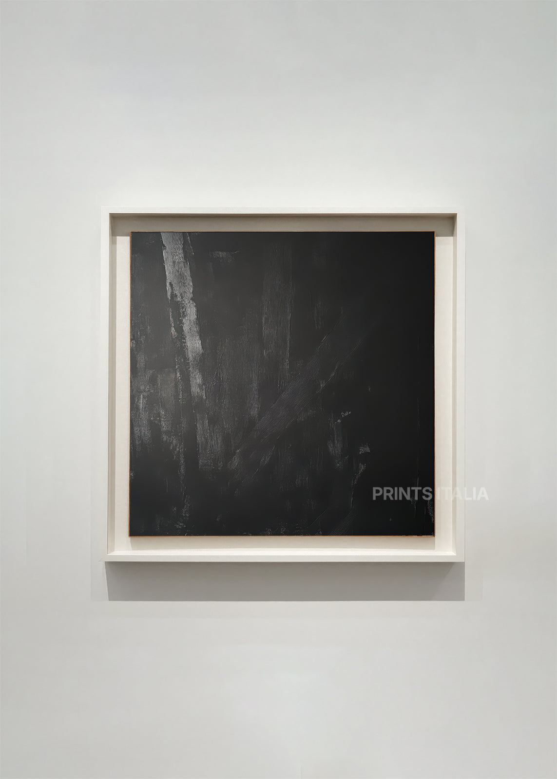 Framed CLARAE print displaying rich dark composition with subtle vertical elements and organic textures
