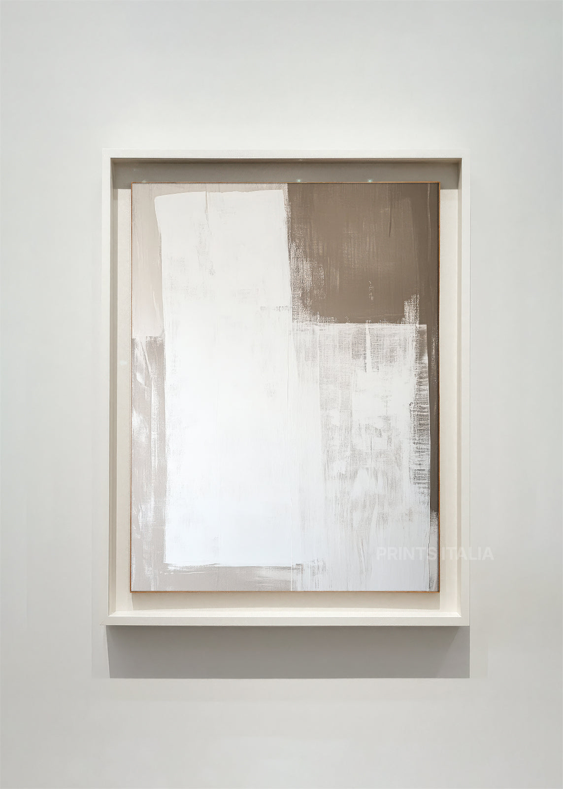 CORDA abstract art print framed – weathered textures in warm taupe and white with layered surfaces and aged patina