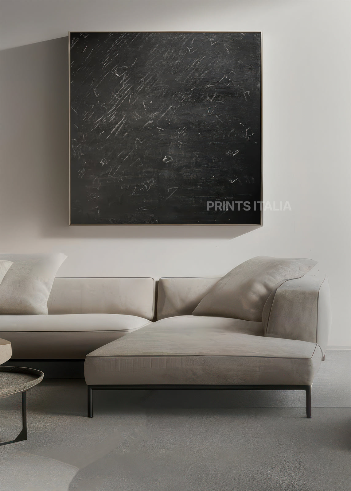 Black abstract art print in modern living room interior design - digital download