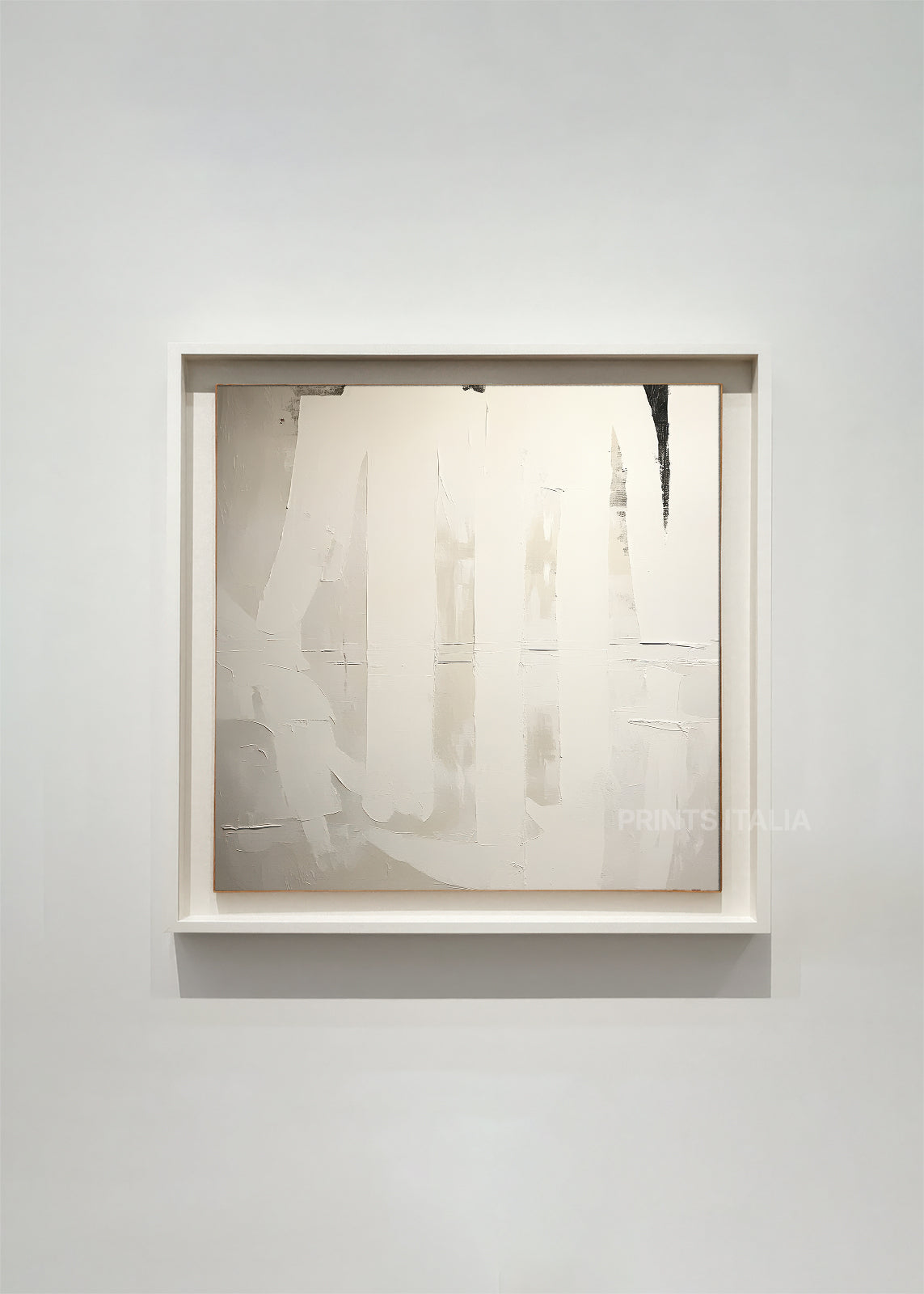 DORETH abstract art print framed – layered soft white and pale grey washes with subtle vertical marks