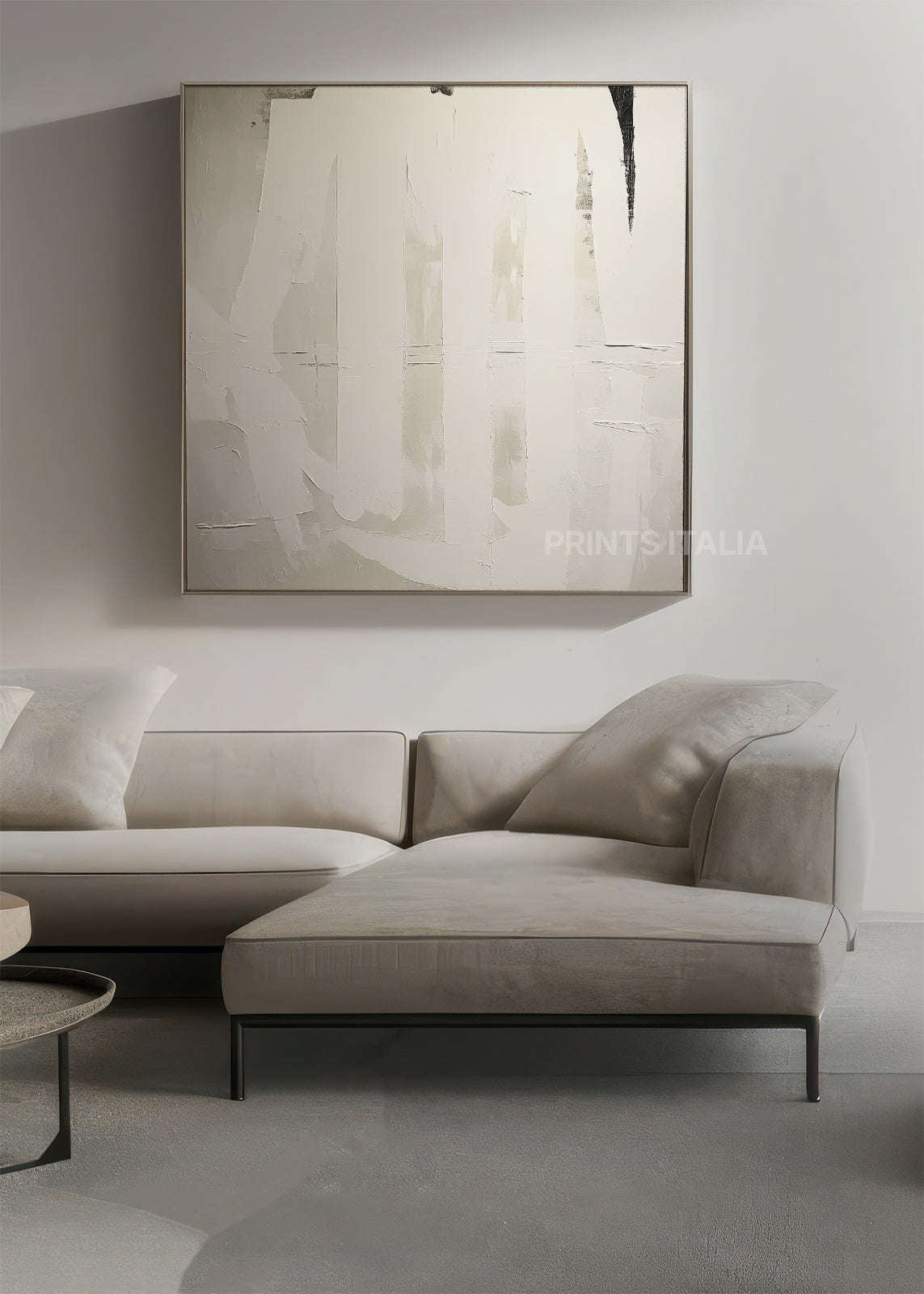 DORETH abstract print styled in a calm, light-filled space, emphasizing its gentle palette and quiet simplicity