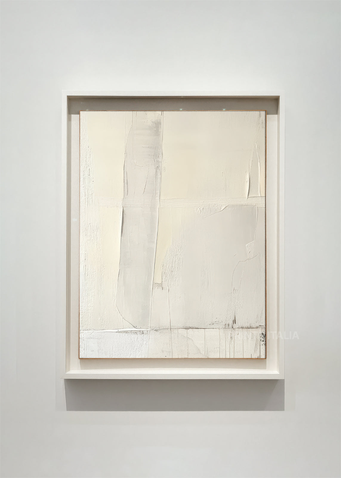 ECHEIA – framed minimalist abstract art print with layered white fields and a single incised vertical line, digital download