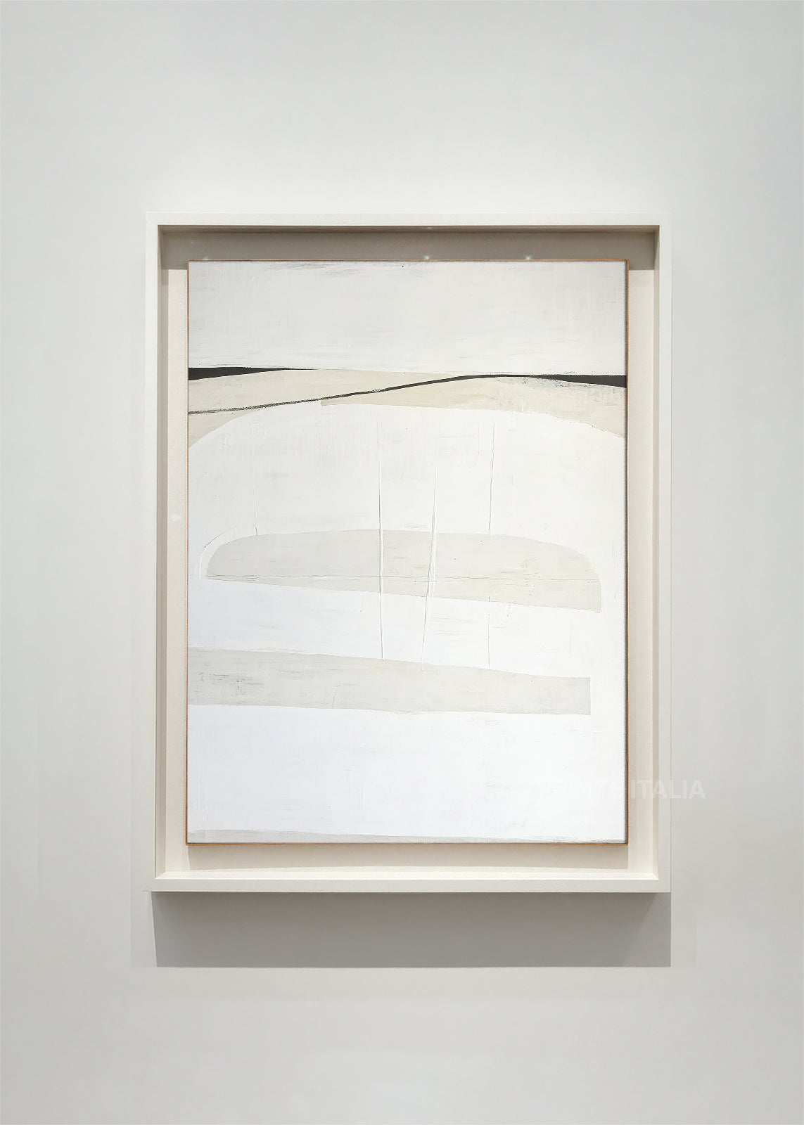 ELARI abstract art print framed – layered horizontal composition in soft whites and beiges with cream accent