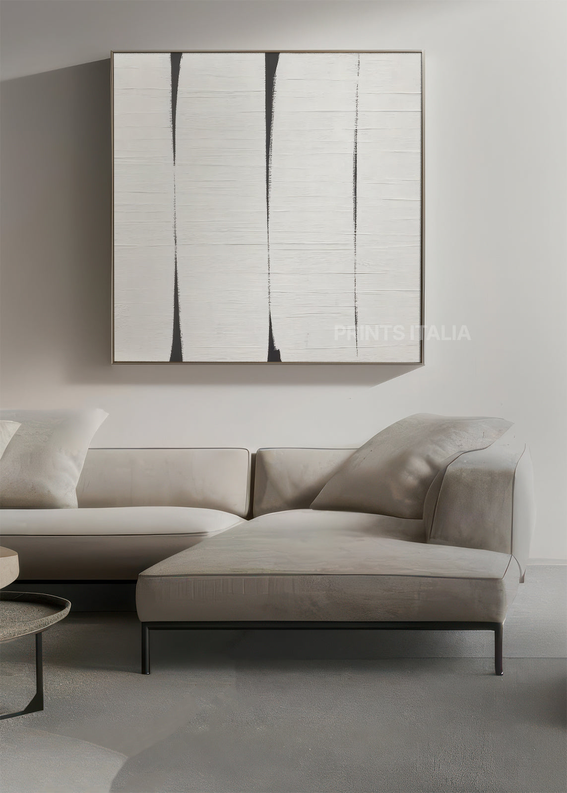 ELOUEN print featuring calm composition of vertical lines and soft neutral textures - living room