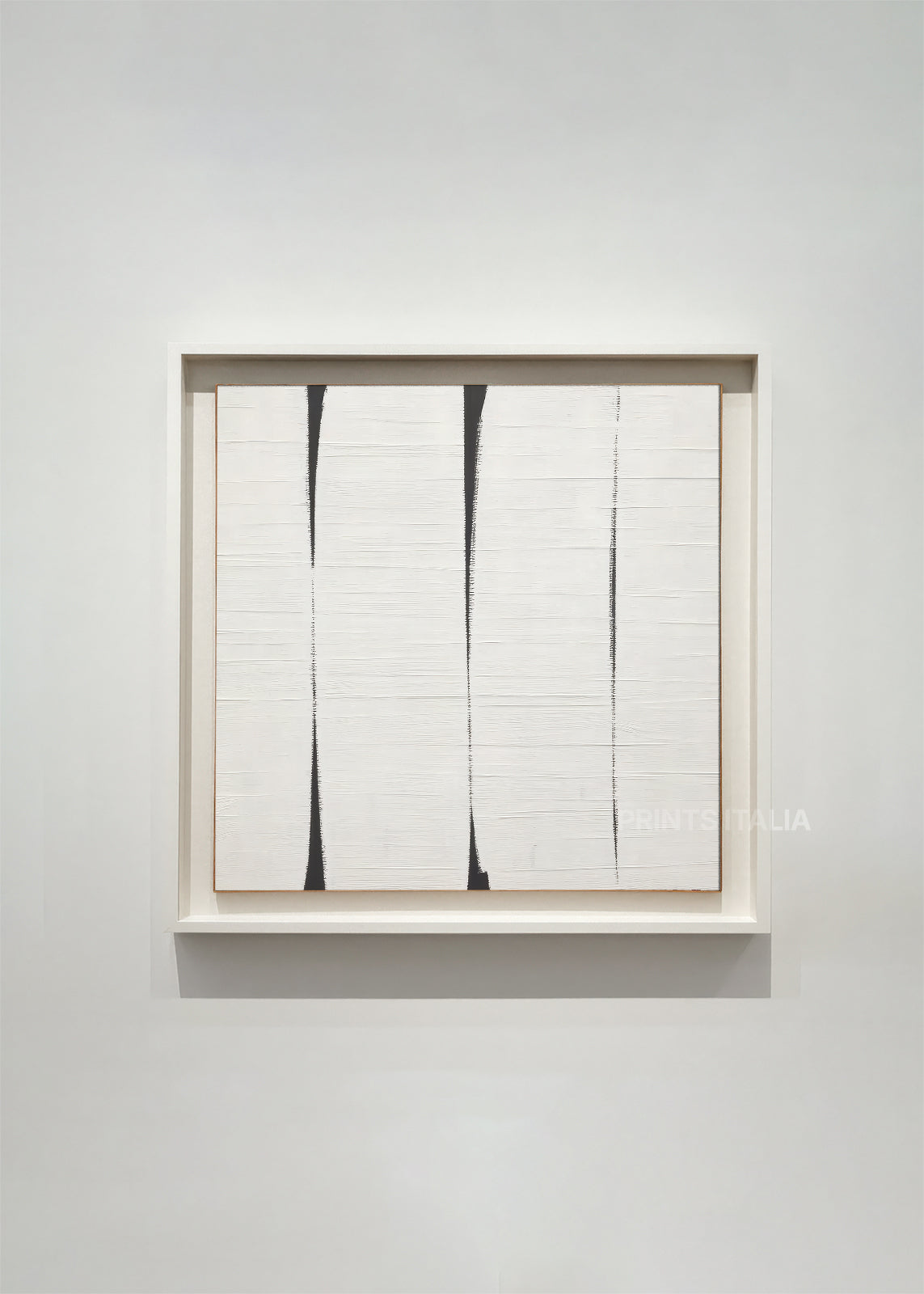 Framed ELOUEN artwork with sculpted white surface and clean vertical lines in minimalist style