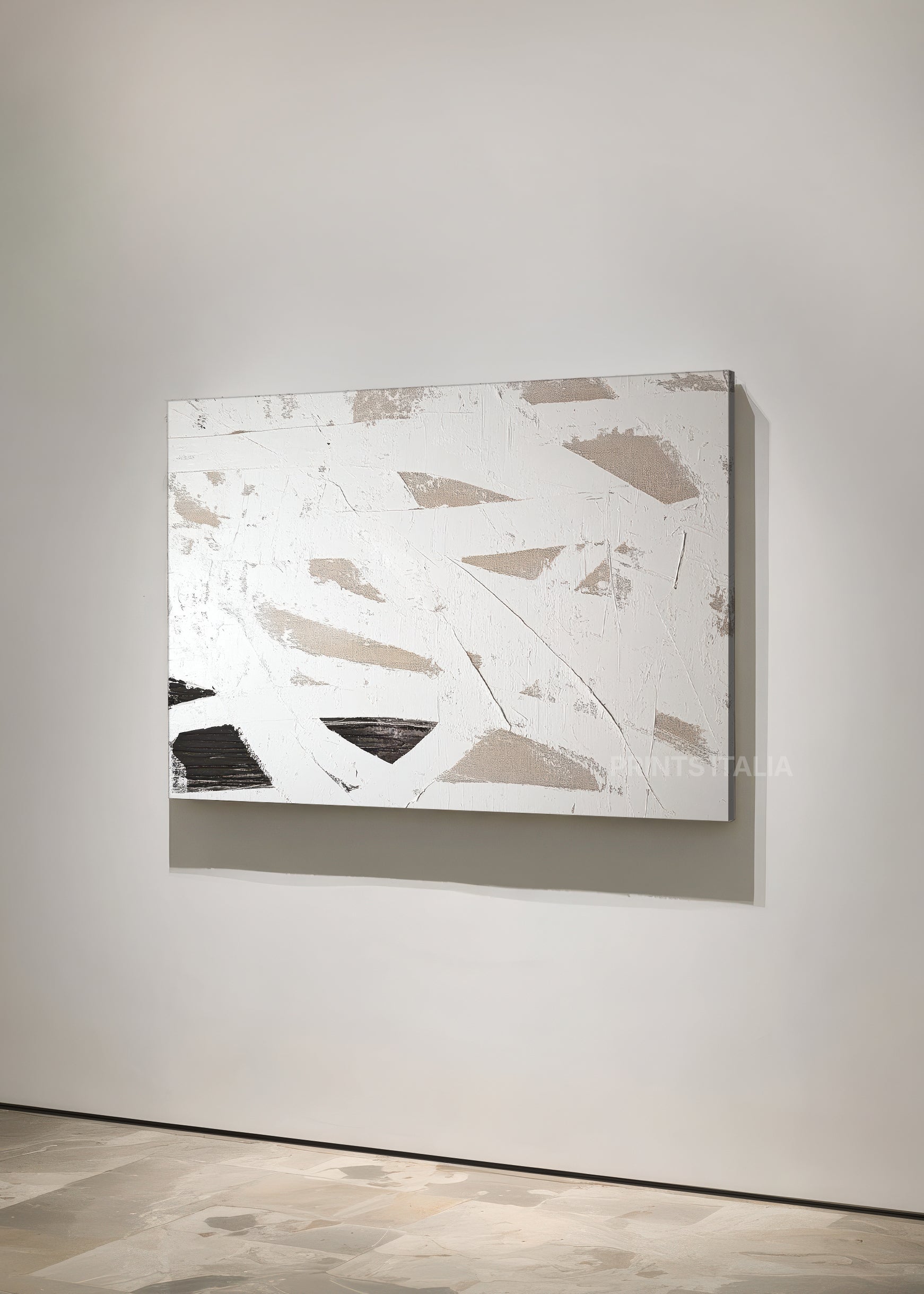 ERISEN print in a modern gallery, highlighting its jagged black forms and minimalist white texture