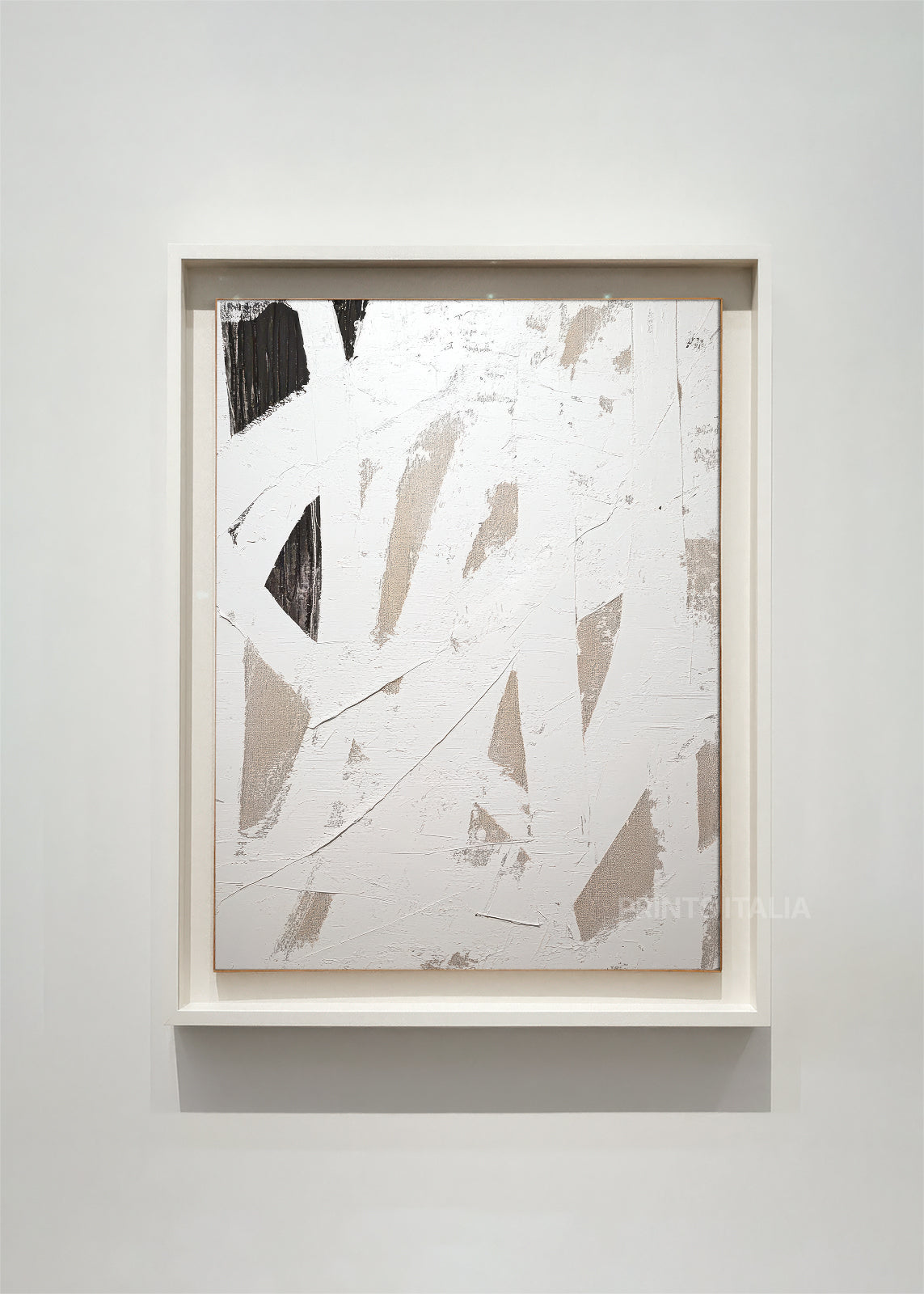 ERISEN abstract art print framed – irregular black painted strokes on a textured white background