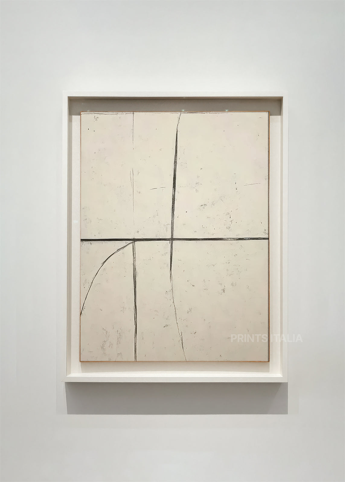 EROZA abstract art print framed – subtle intersecting lines on cream background with delicate geometric composition