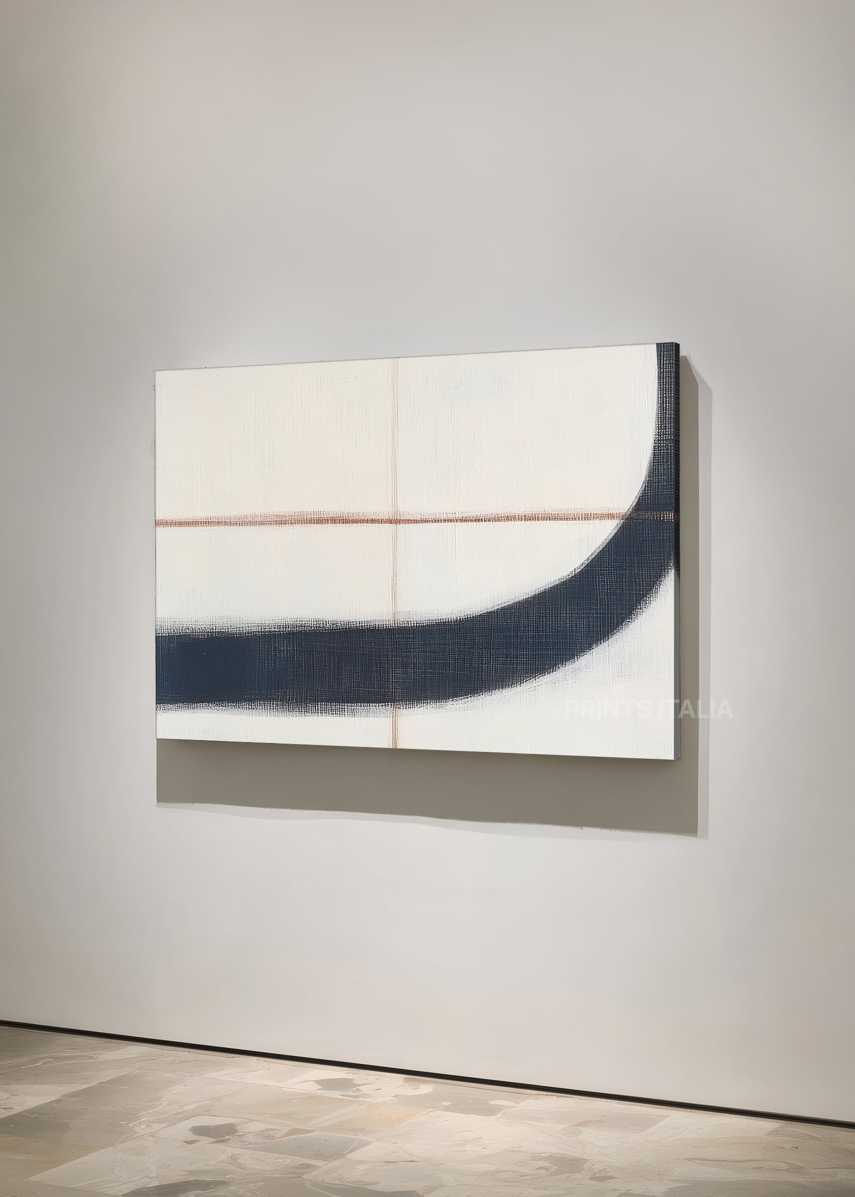 ERUMI abstract print styled in a minimalist interior, emphasizing its calm lines and balanced composition