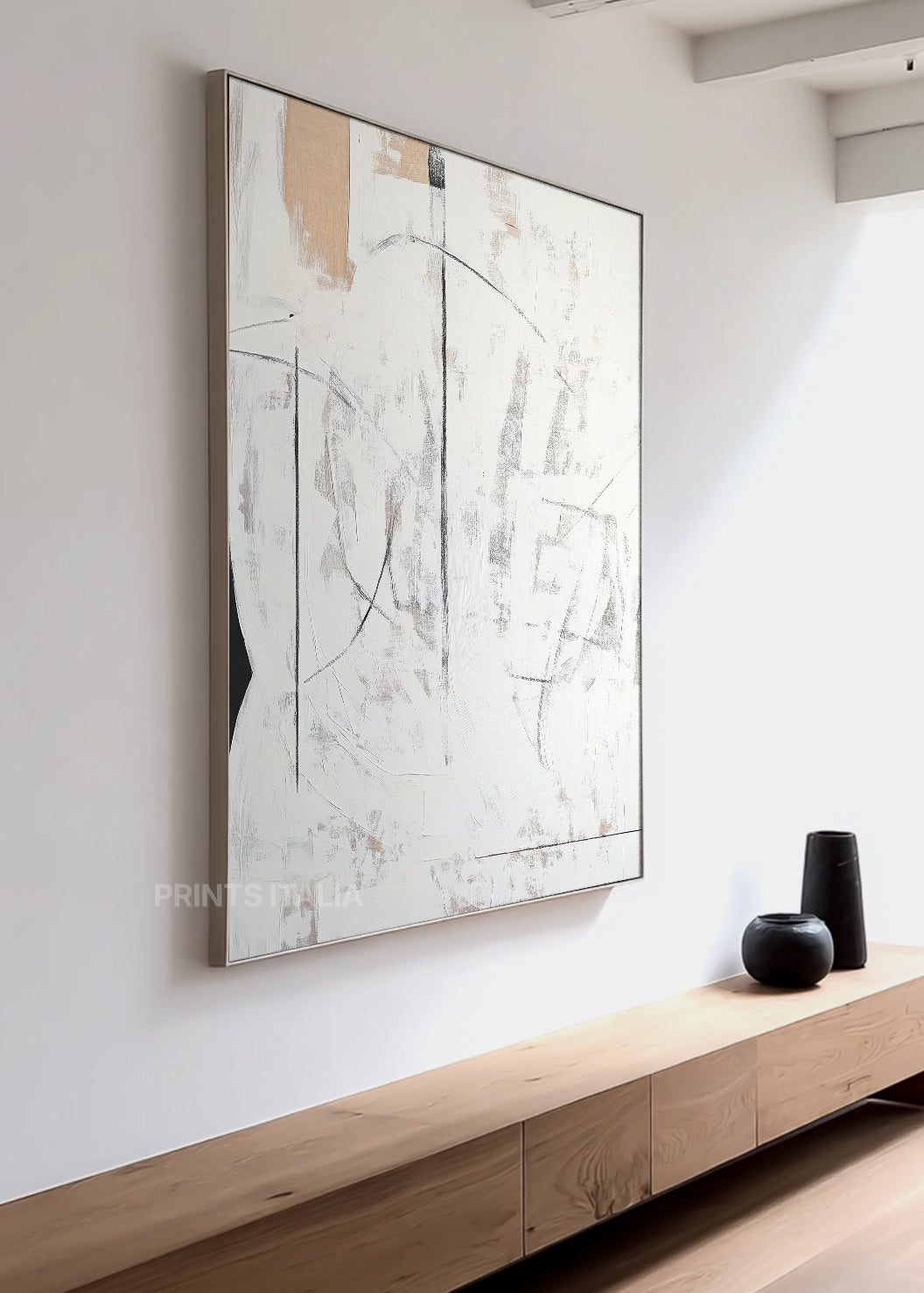 Close-up of HEDA print showing layered white and taupe surfaces, delicate graphite linework, and subtle texture