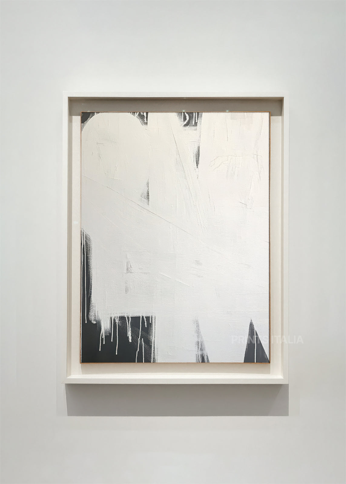 ILAARI abstract art print framed – graceful black arc on textured ivory background