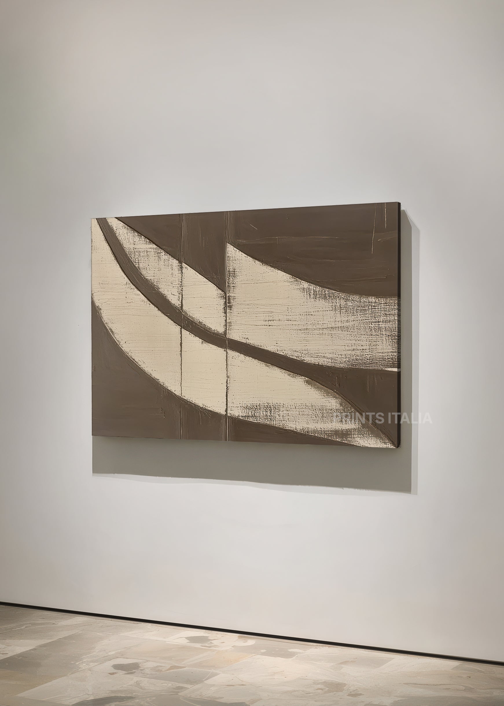 INVELIS print displayed in a contemporary gallery, highlighting its organic curves and warm neutral palette