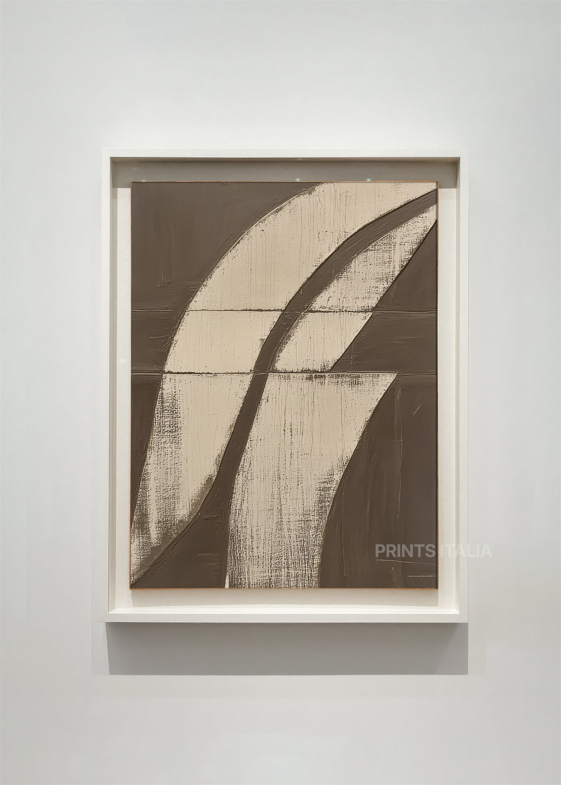 INVELIS abstract art print framed – flowing organic forms in warm taupe on soft cream background