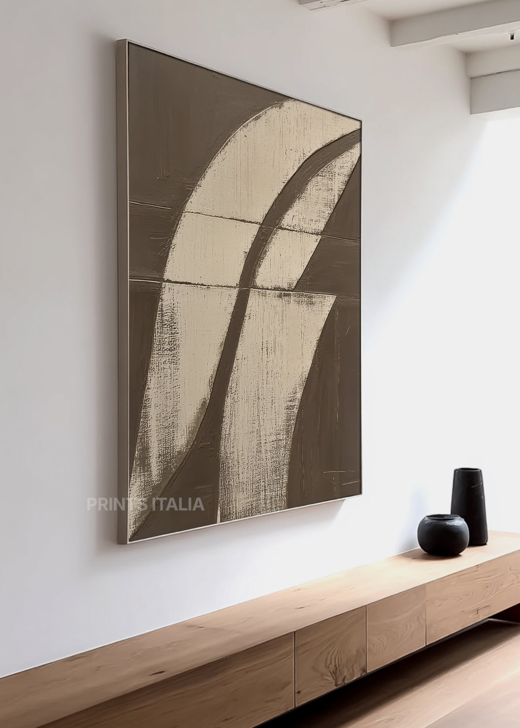 INVELIS abstract print styled in a serene, modern space, emphasizing its flowing forms and harmonious composition