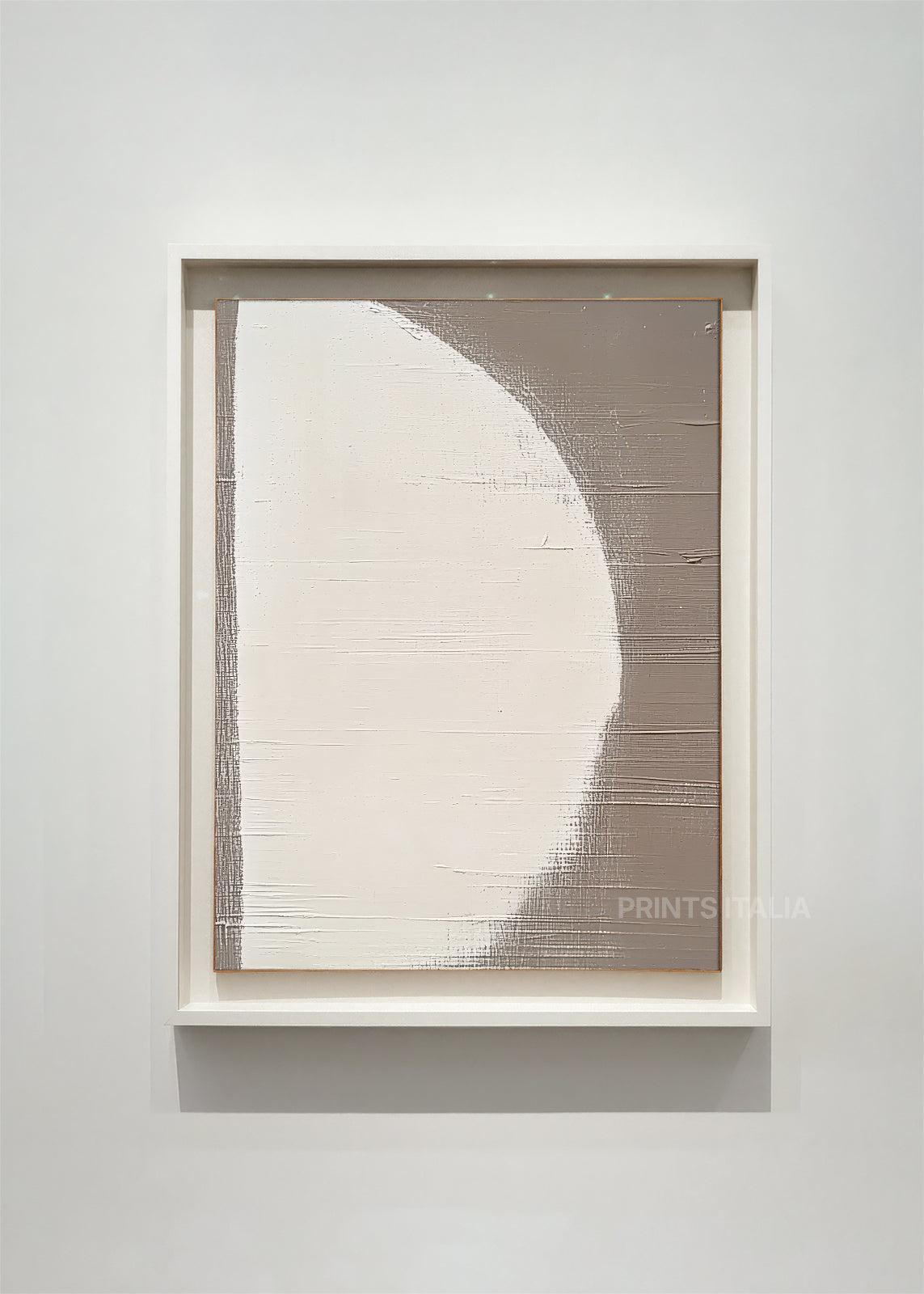 ISARI abstract art print framed – soft ivory curved shape on textured taupe background - digital download