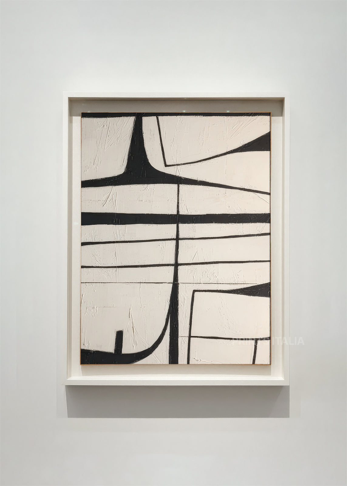 ISEN abstract art print framed – intersecting black lines on textured ivory background