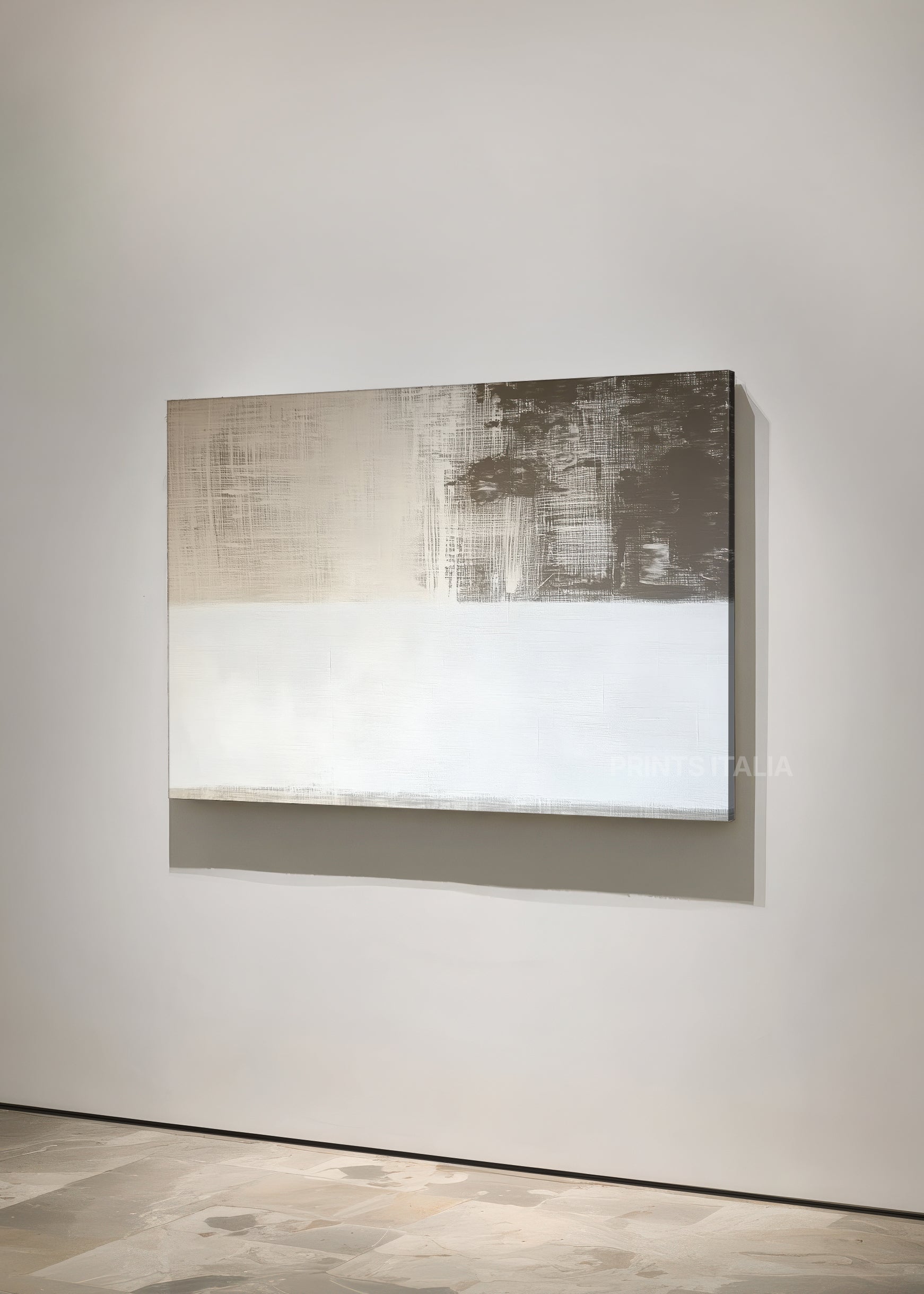 Isha contemporary abstract print with architectural crosshatch design styled in modern minimalist interior setting