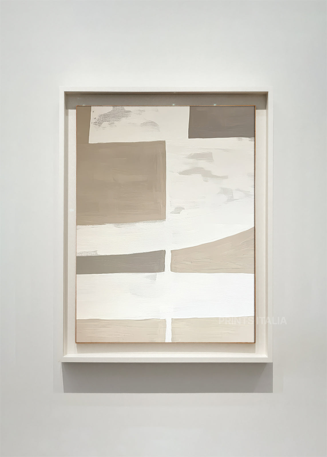 ISHTAE abstract art print framed – layered rectangles in sand, beige, and white geometric flow