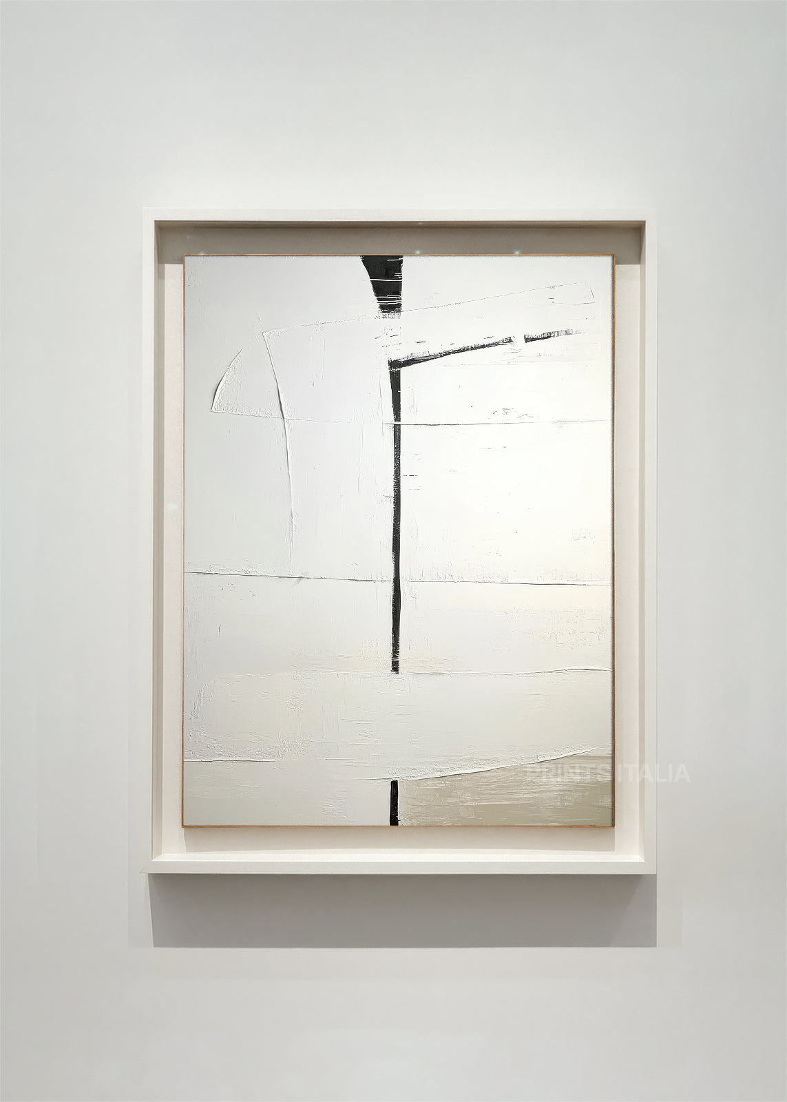 ISYA – framed clean white abstract art print with bold black linear geometric accents