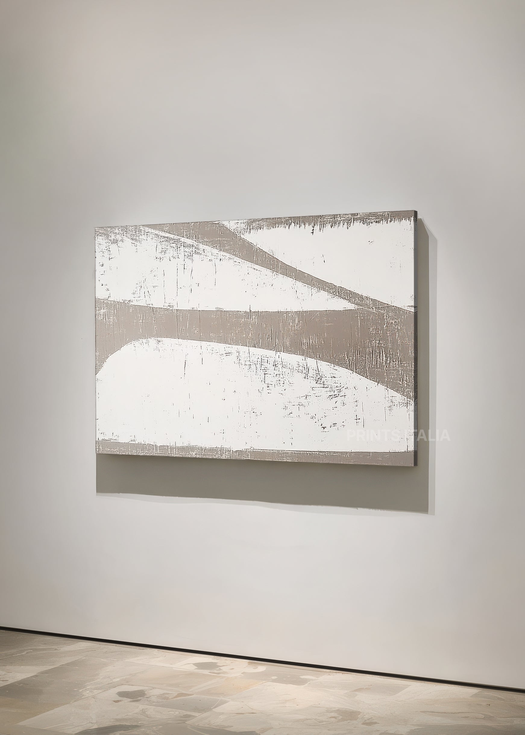 Jaya textured abstract print mounted on wall showing scale and natural lighting