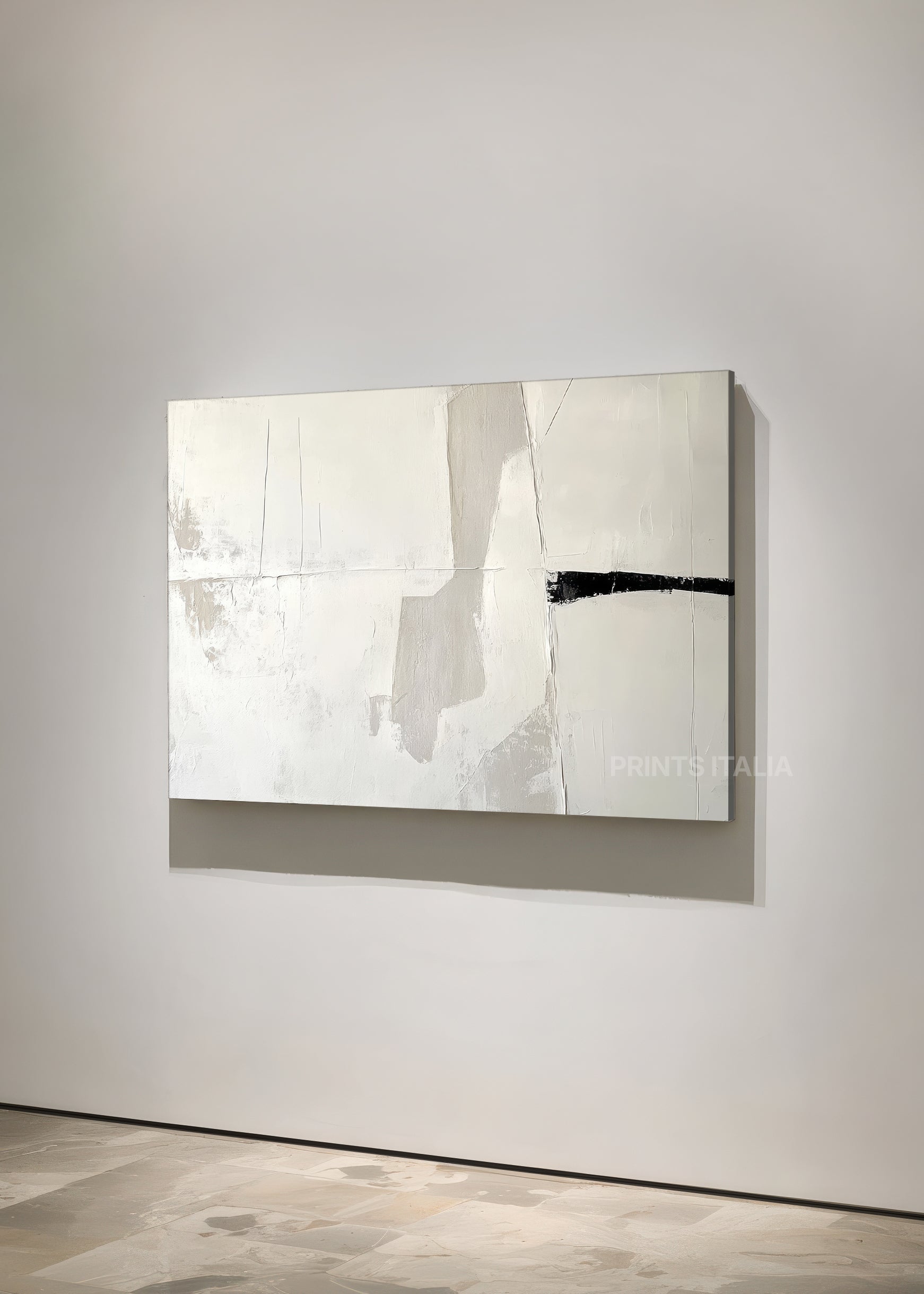 JHAELIN print displayed in a contemporary gallery, highlighting its subtle textures and striking black accent