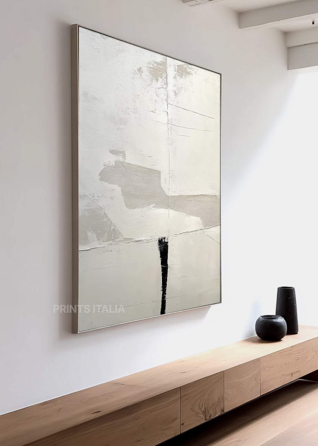 JHAELIN abstract print styled in a serene, modern space, emphasizing its quiet balance and refined composition