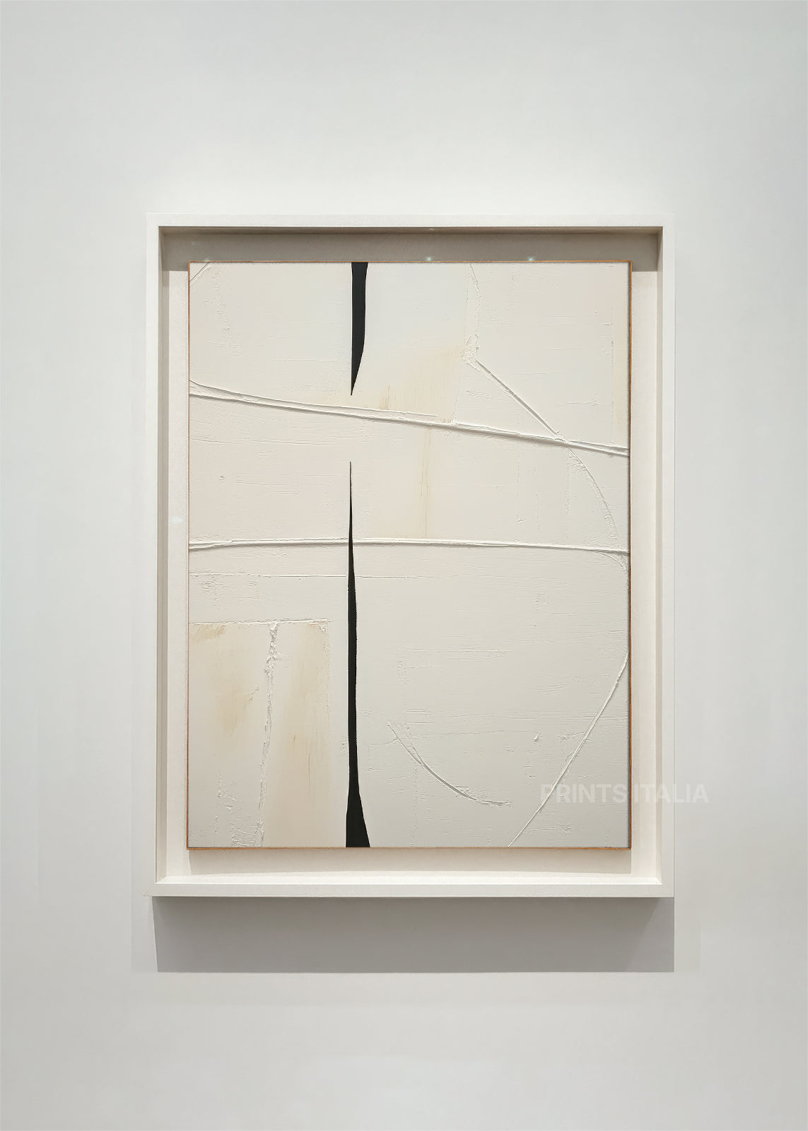 KELYRA abstract art print framed – minimalist white canvas with fine black lines and subtle texture