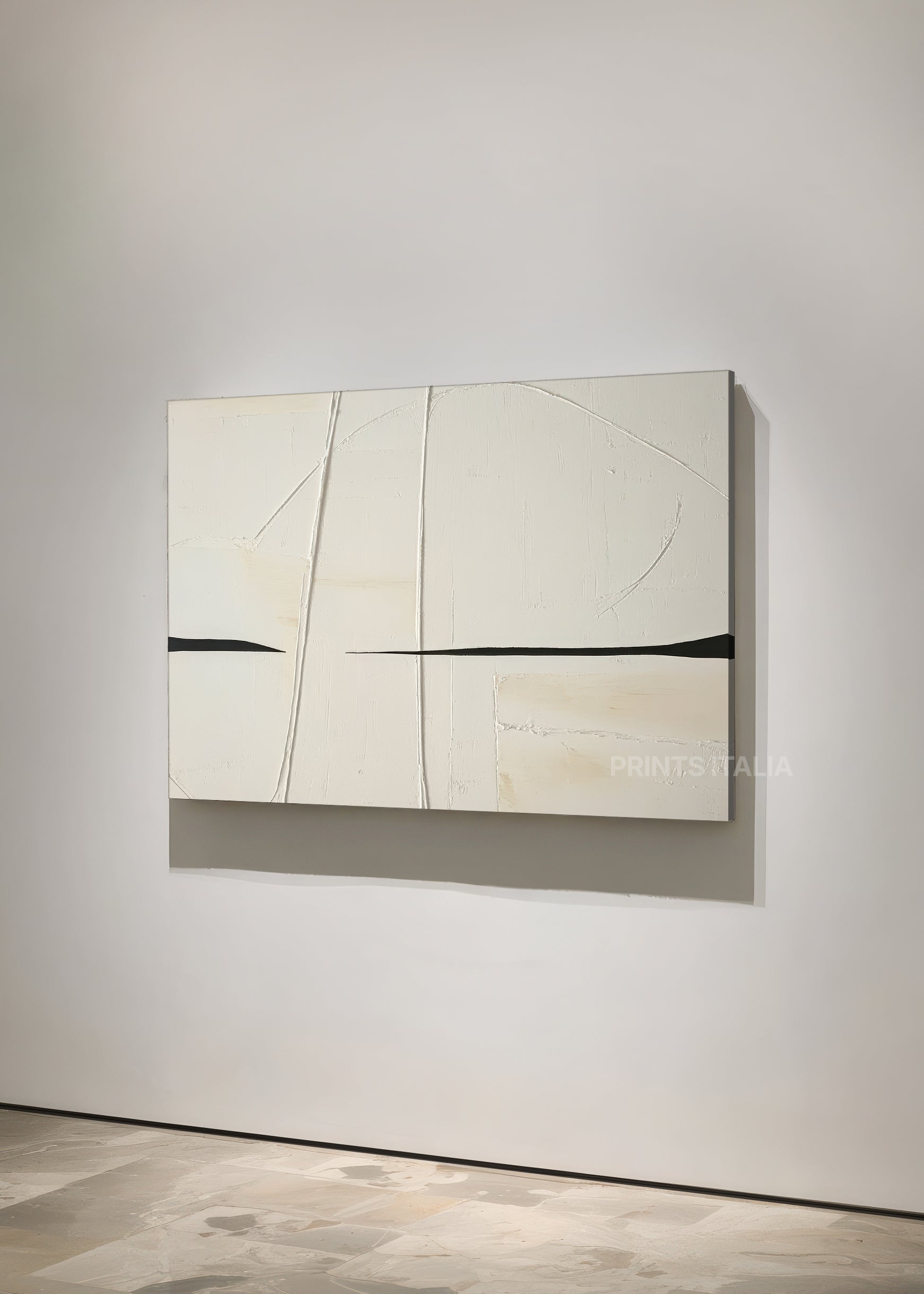 KELYRA abstract print – serene white surface with understated black details and elegant texture