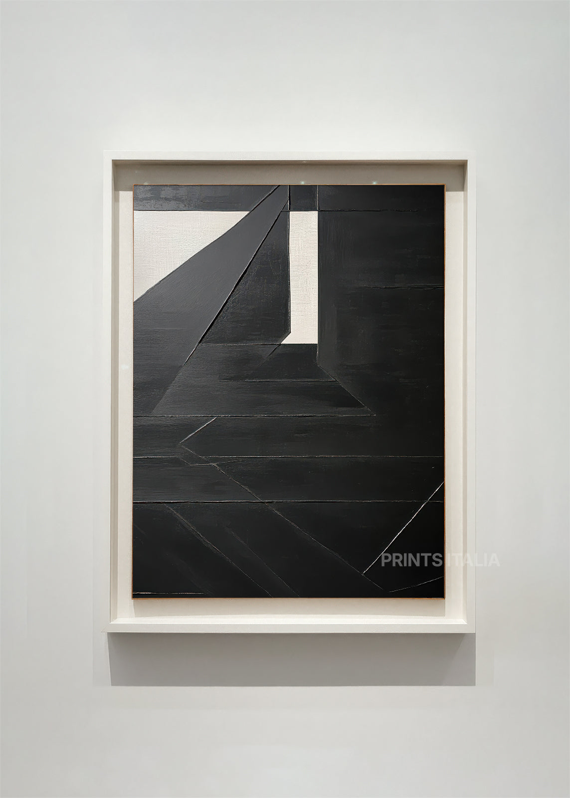 KIYORA abstract art print framed – bold black geometric planes with crisp ivory accent in a minimalist composition