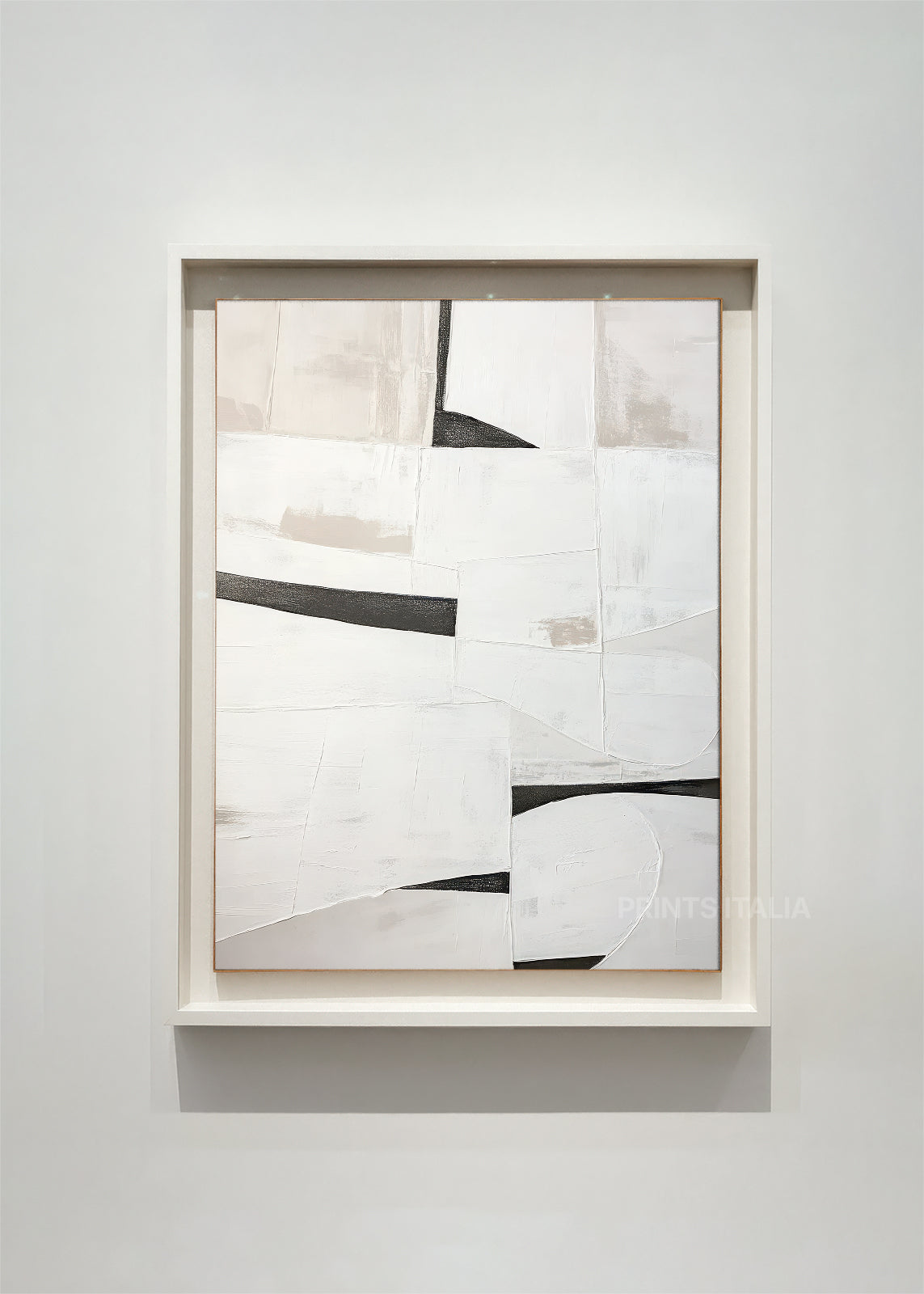 LORVEN abstract art print framed – layered white and soft grey planes with crisp black accents