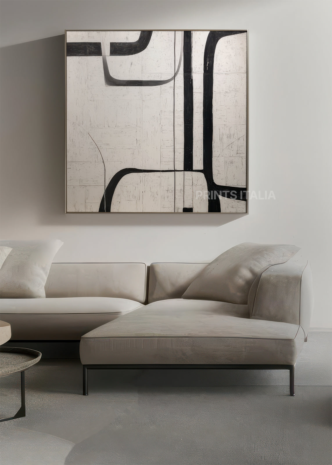 LUCERNE abstract print showing intersecting black forms and subtle surface - living room - digital download