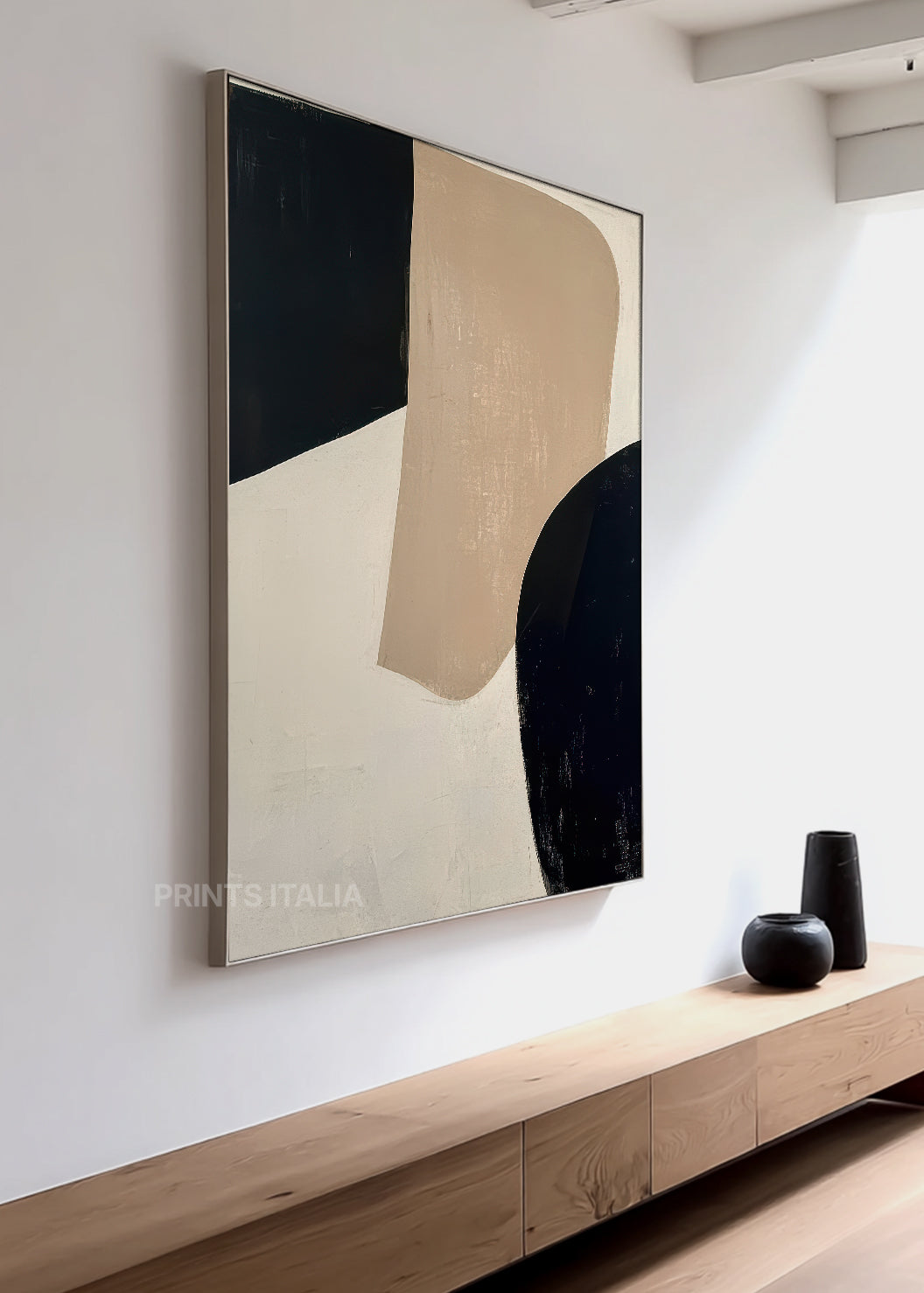 LUNESSA abstract print styled in a calm, light-filled space, emphasizing its subtle contrasts and minimalist composition