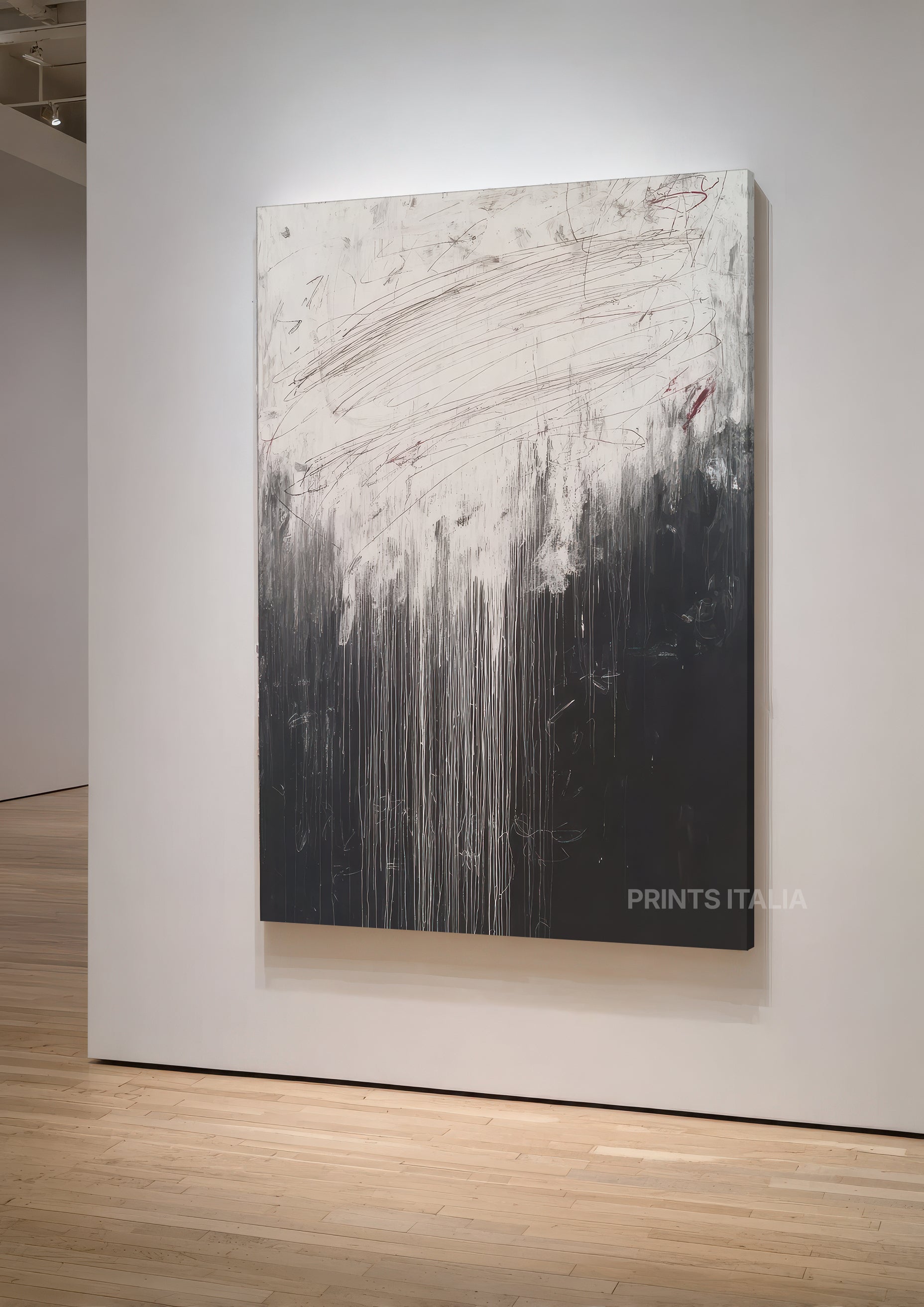 MAELI print showing textured brushstrokes and layered black and white paint