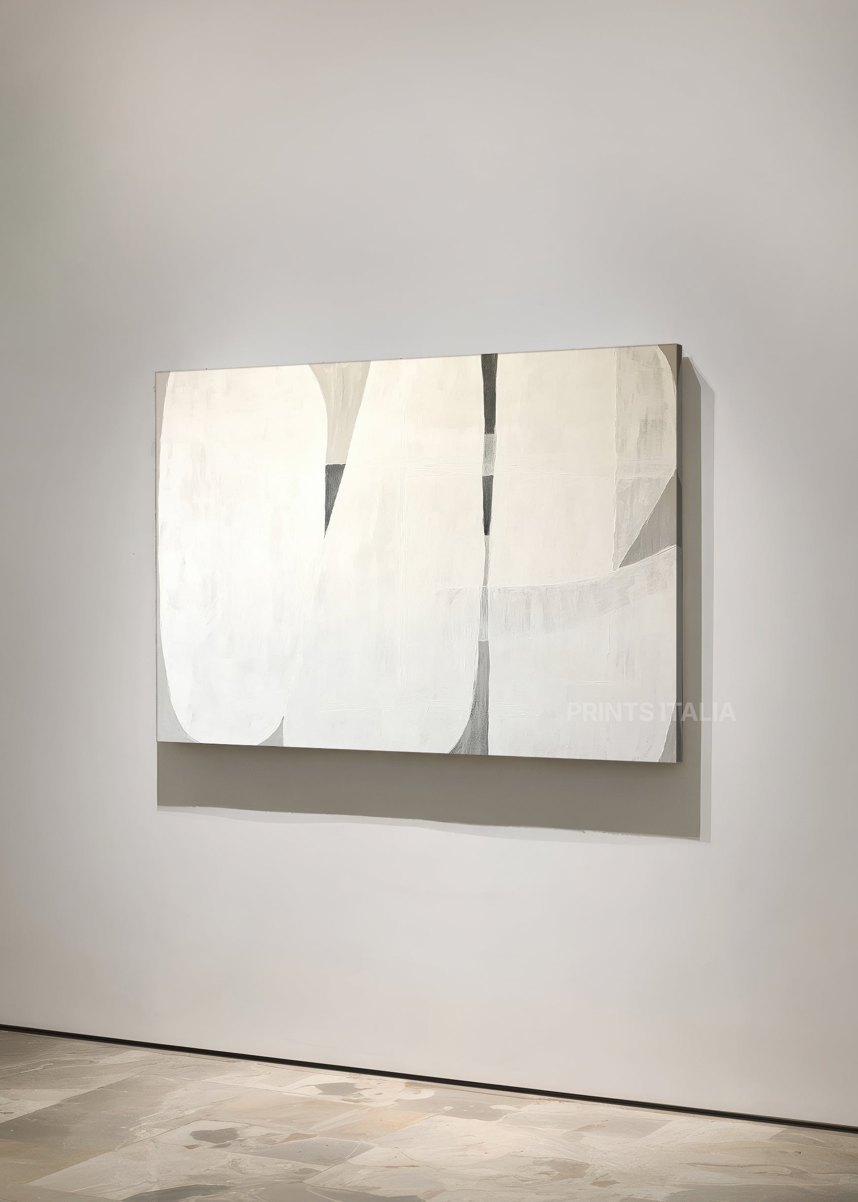 Maya contemporary abstract print with geometric organic design styled in modern minimalist interior