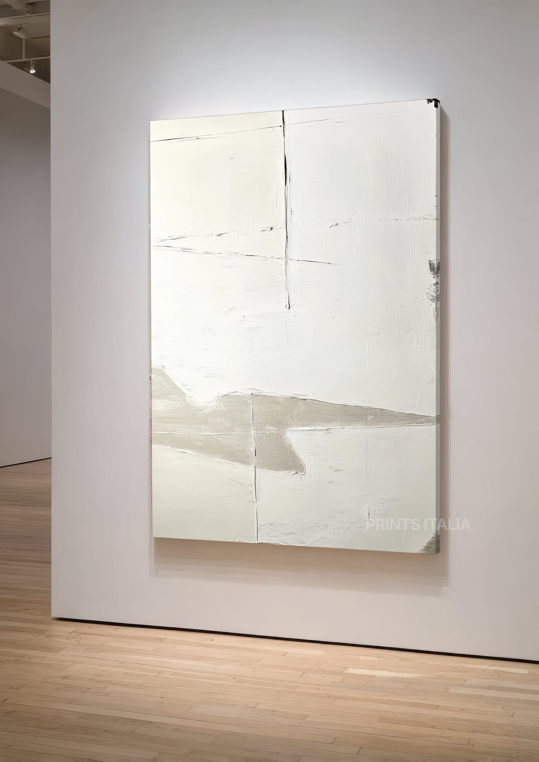 MINAI print displayed in a minimalist gallery, highlighting its soft tones and linear details