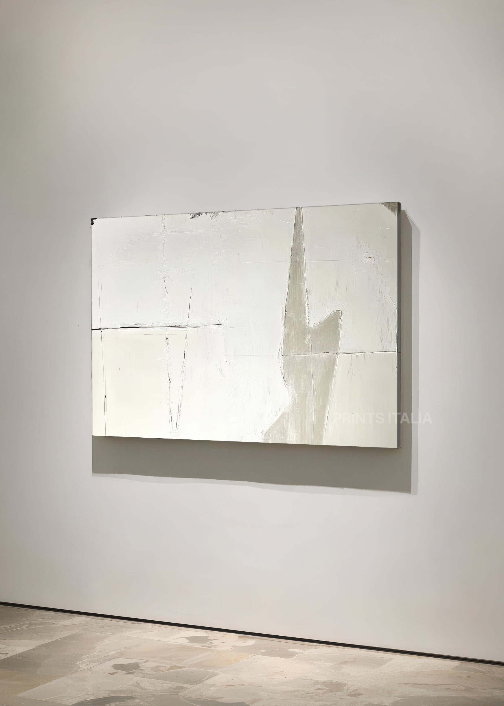 MINAI abstract print styled in a tranquil, light-filled space, emphasizing its gentle palette and subtle composition