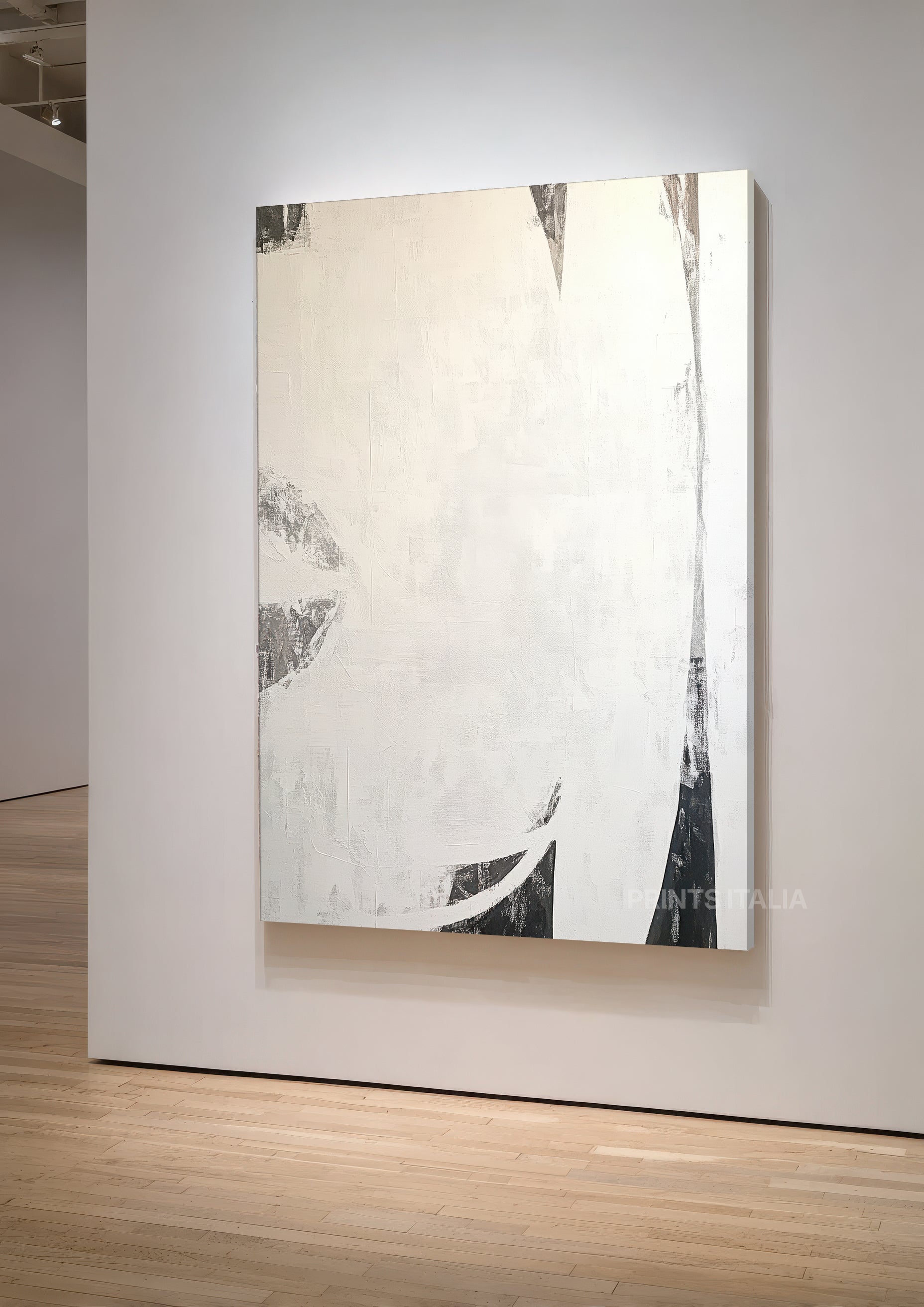 MIREV print showing gentle gray marks and delicate organic forms with quiet movement on cream background